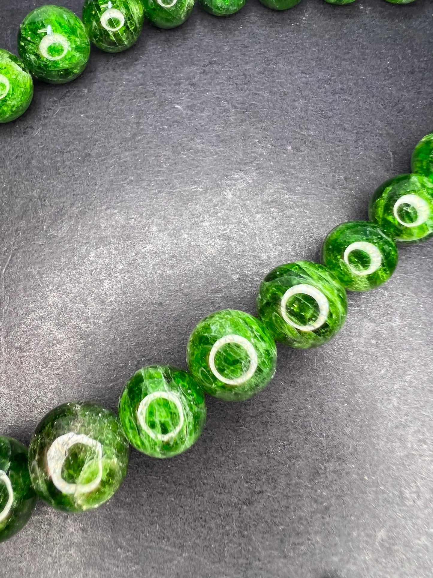 Russian green chrome diopside graduated beaded bolo sterling silver necklace