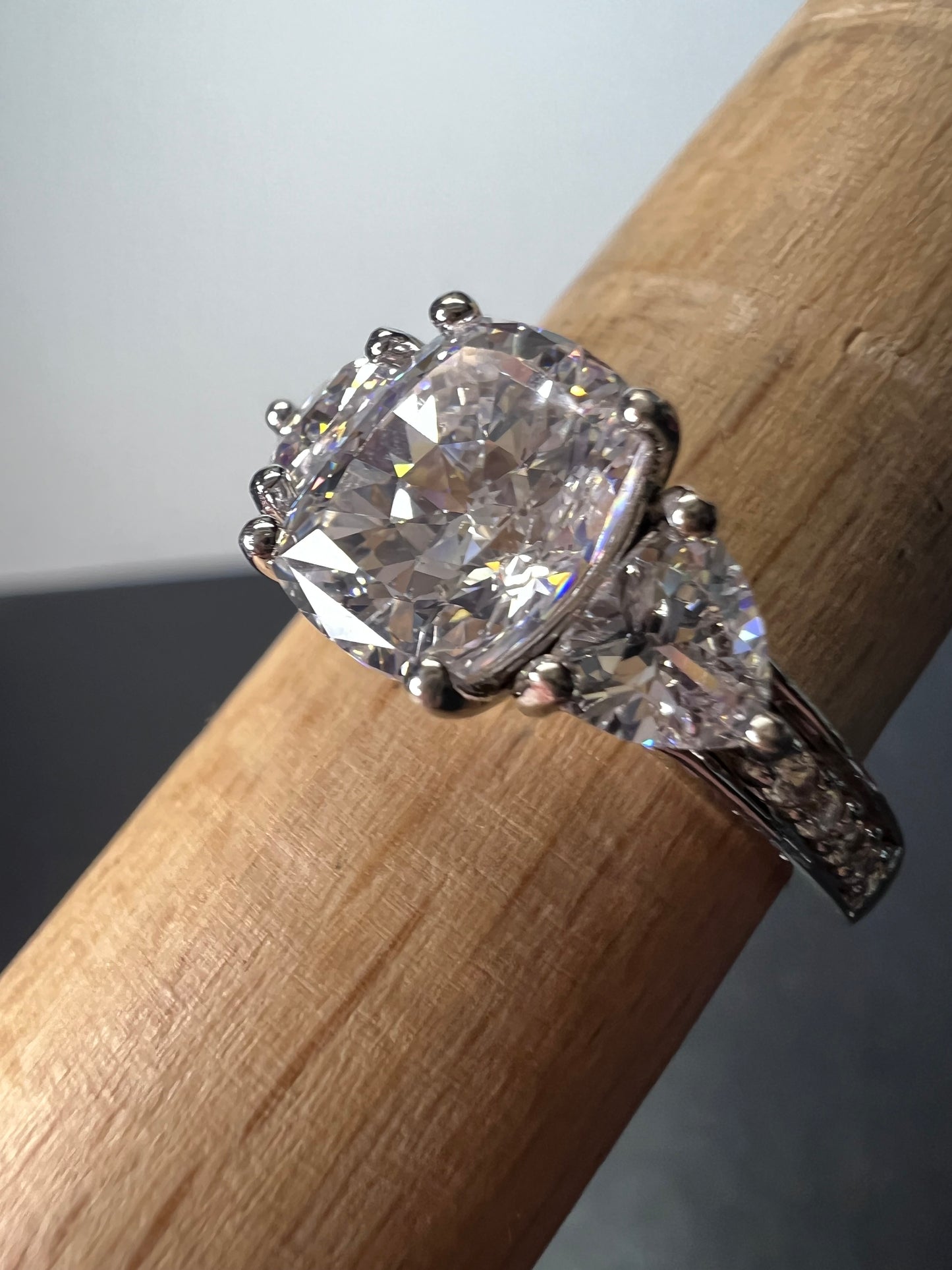 White cushion cut CZ ring In sterling silver size 9