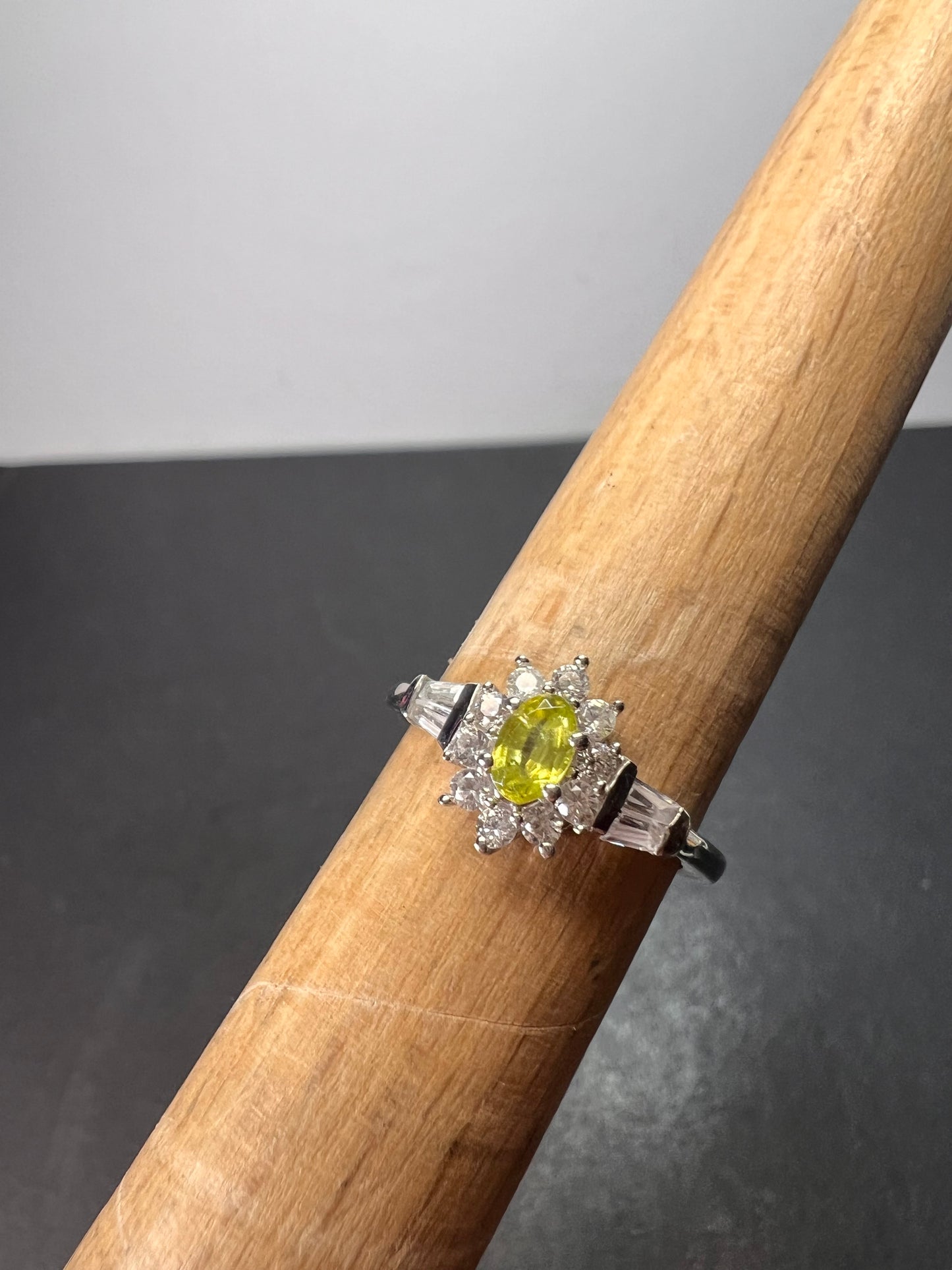 Sphene halo ring in rhodium over sterling silver size 5 *NEW*