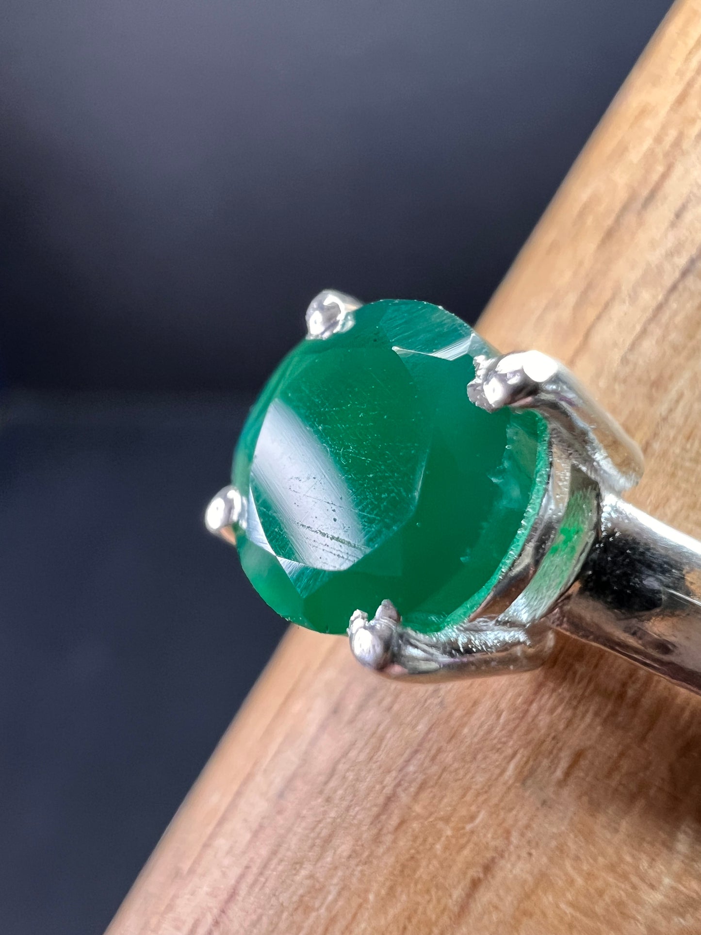 Green onyx sterling silver solitaire ring size 9