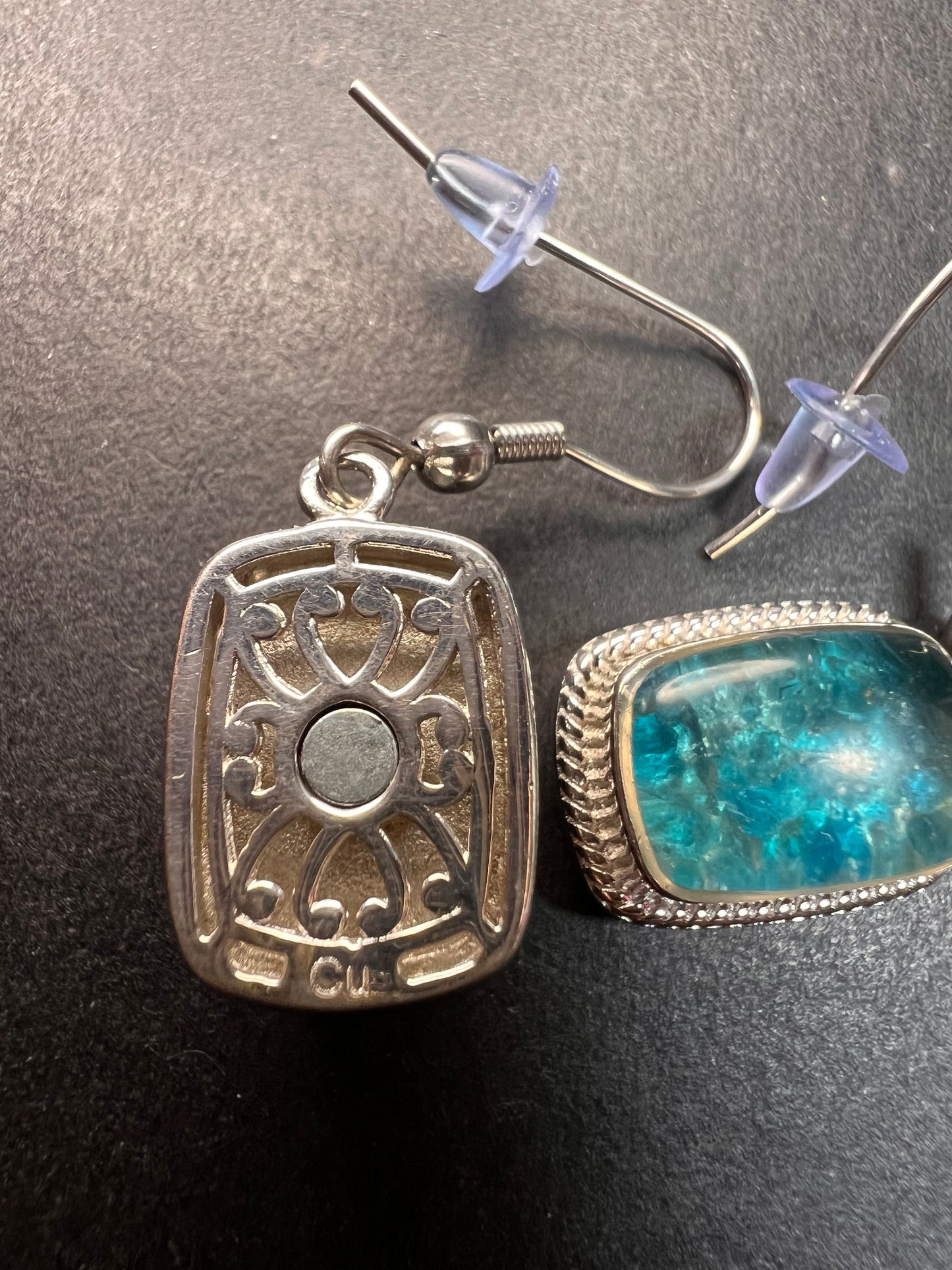 NEW neon apatite in matrix in platinum over copper