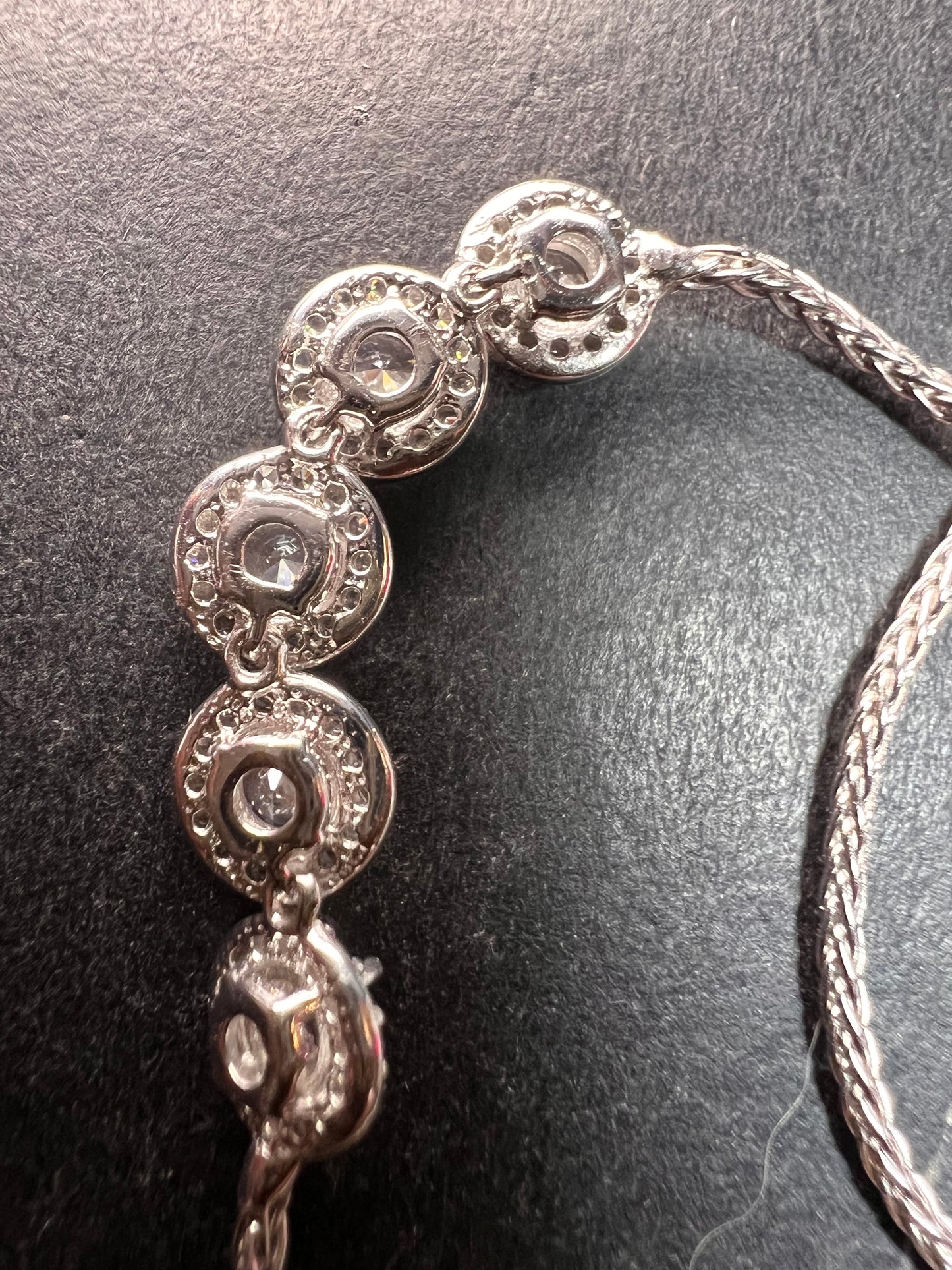 Sterling Silver CZ Halo Bolo Bracelet Adjustable Sparkle Slider Bracelet