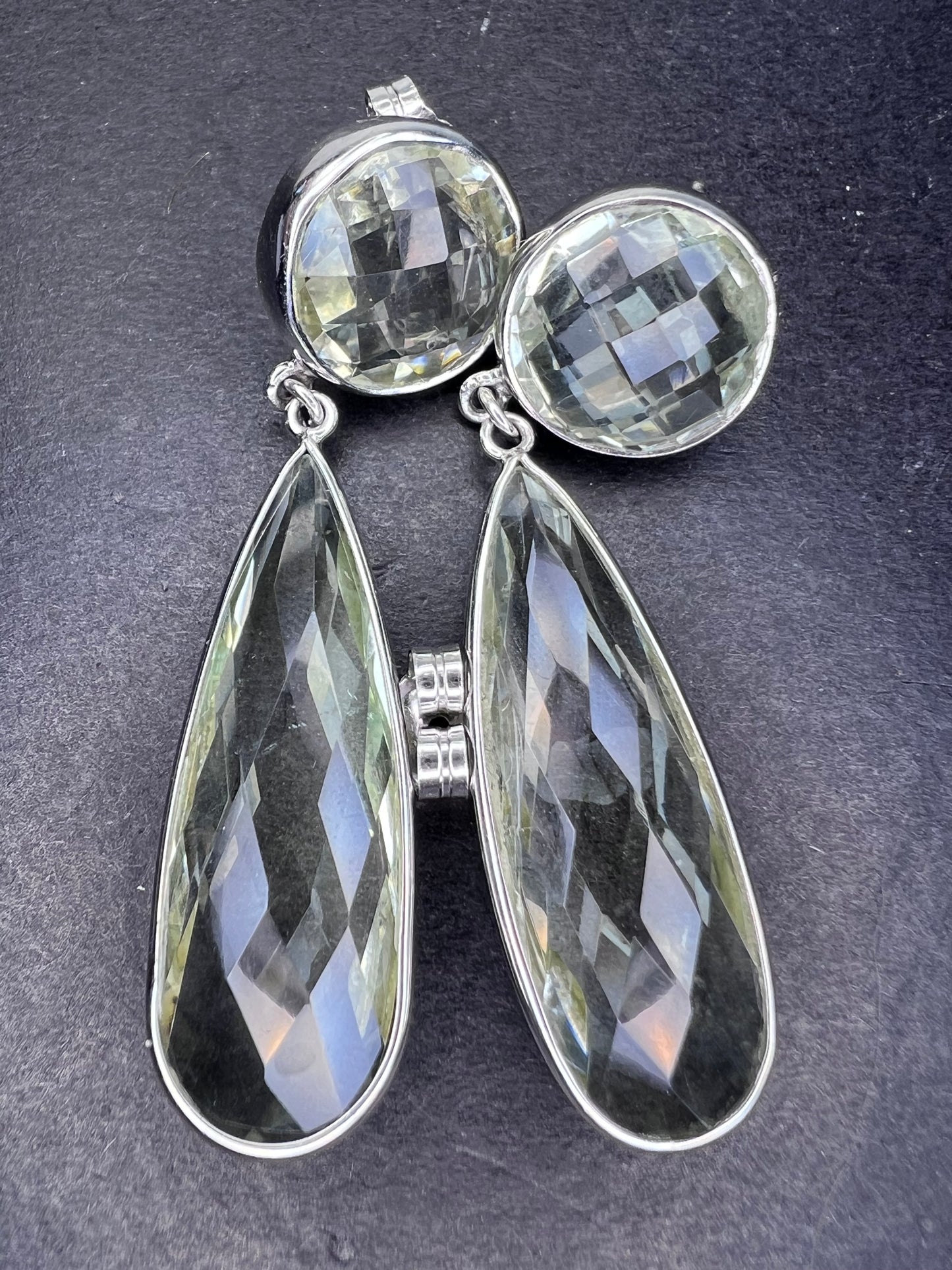 Green Prasiolite Rhodium Over Sterling Silver Dangle Earrings 30.00ctw