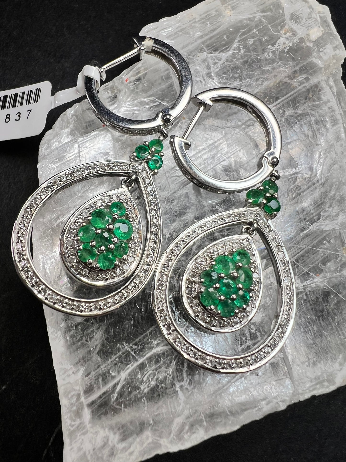 New Natural Emerald & 3.05ct Diamond 925 Silver Drop Earrings