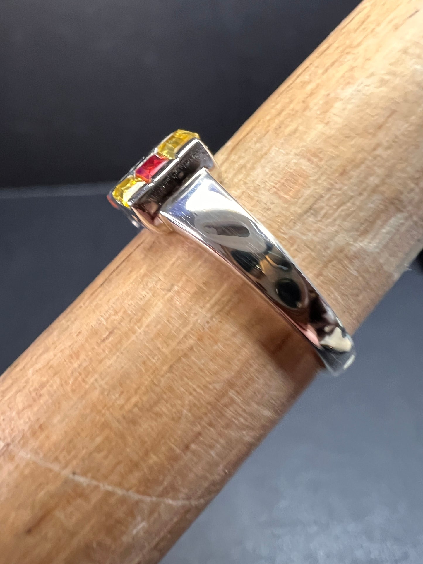 NEW multi sapphire and moissanite art deco style ring in rhodium over sterling silver size 5