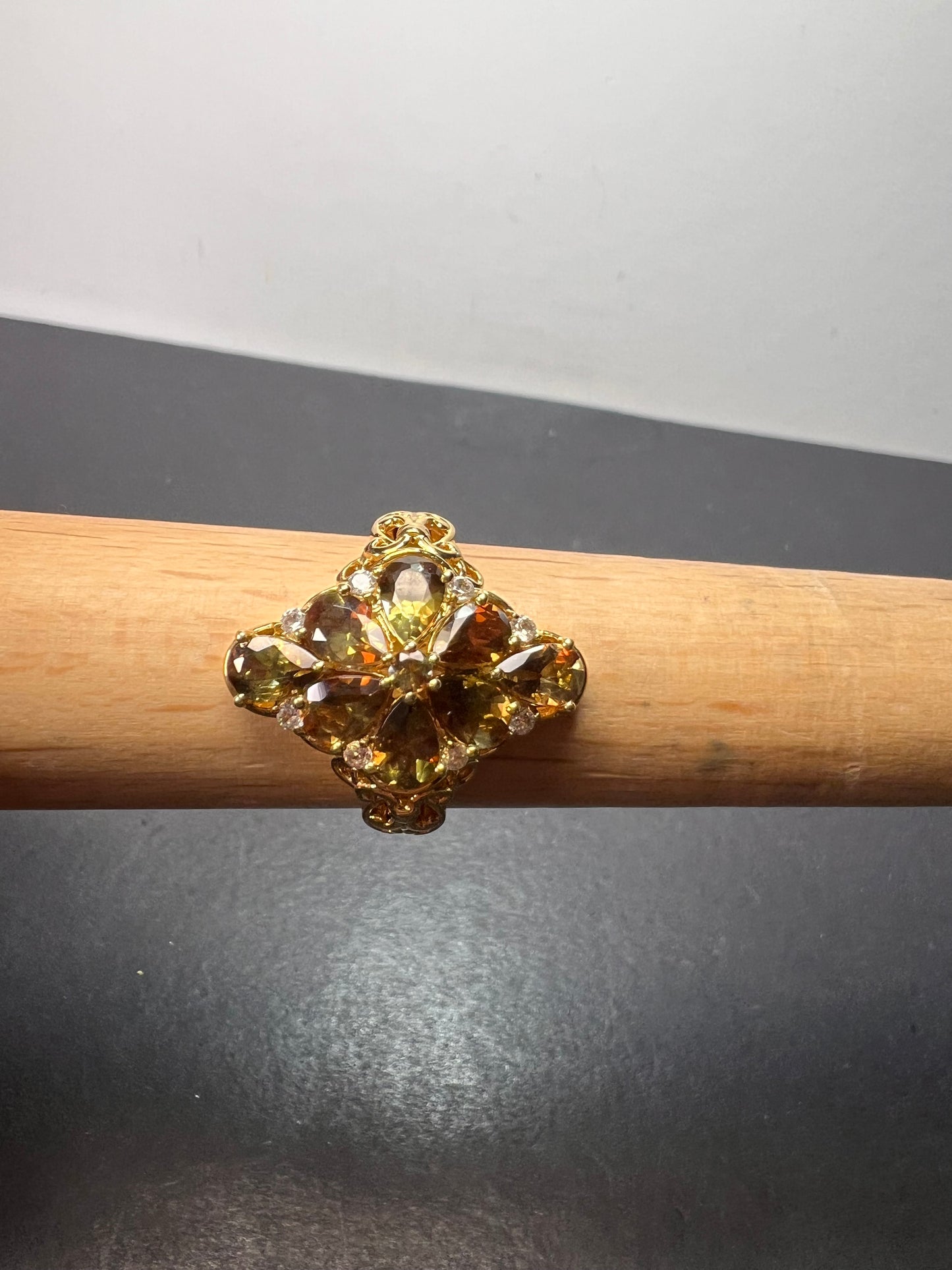 Andalusite and zircon cocktail ring in gold vermeil size 10