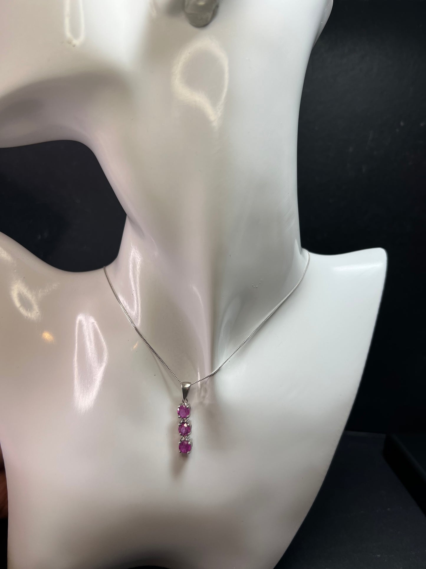 Pink Sapphire & White Topaz Sterling Silver Pendant Necklace 16-18”