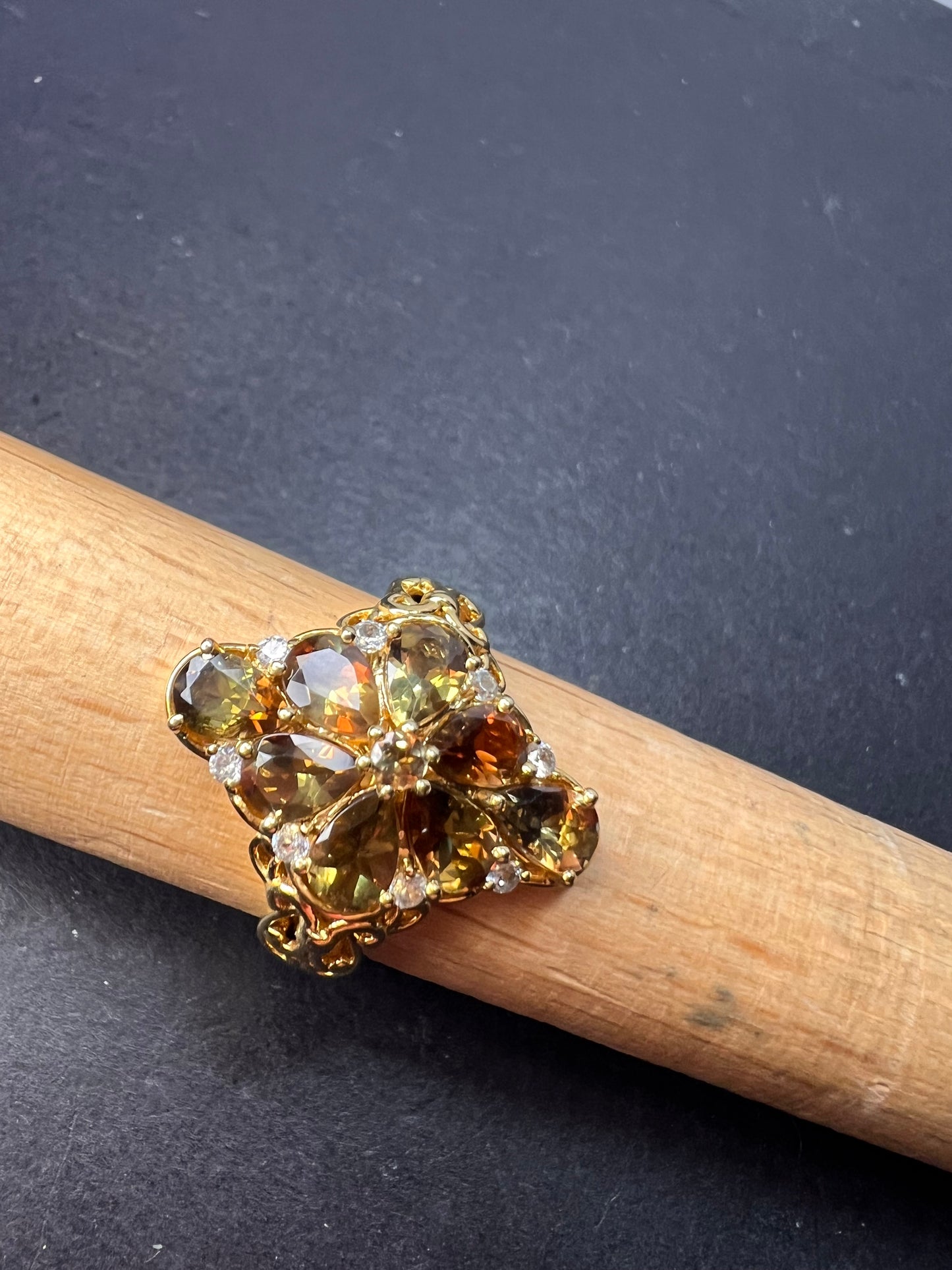 Andalusite and zircon cocktail ring in gold vermeil size 10