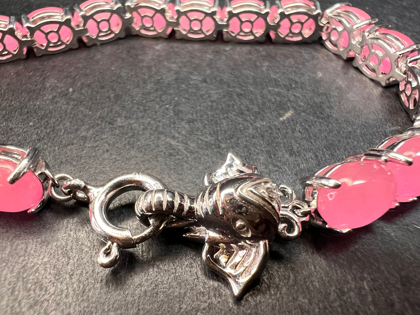 NEW Pink Jade sterling silver elephant tennis bracelet