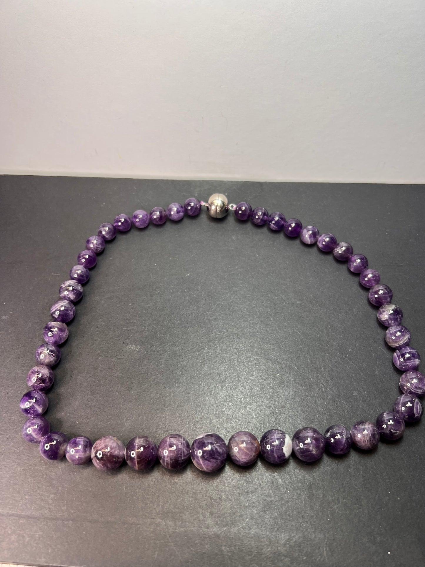 Bi color chevron dream amethyst necklace with sterling silver clasp