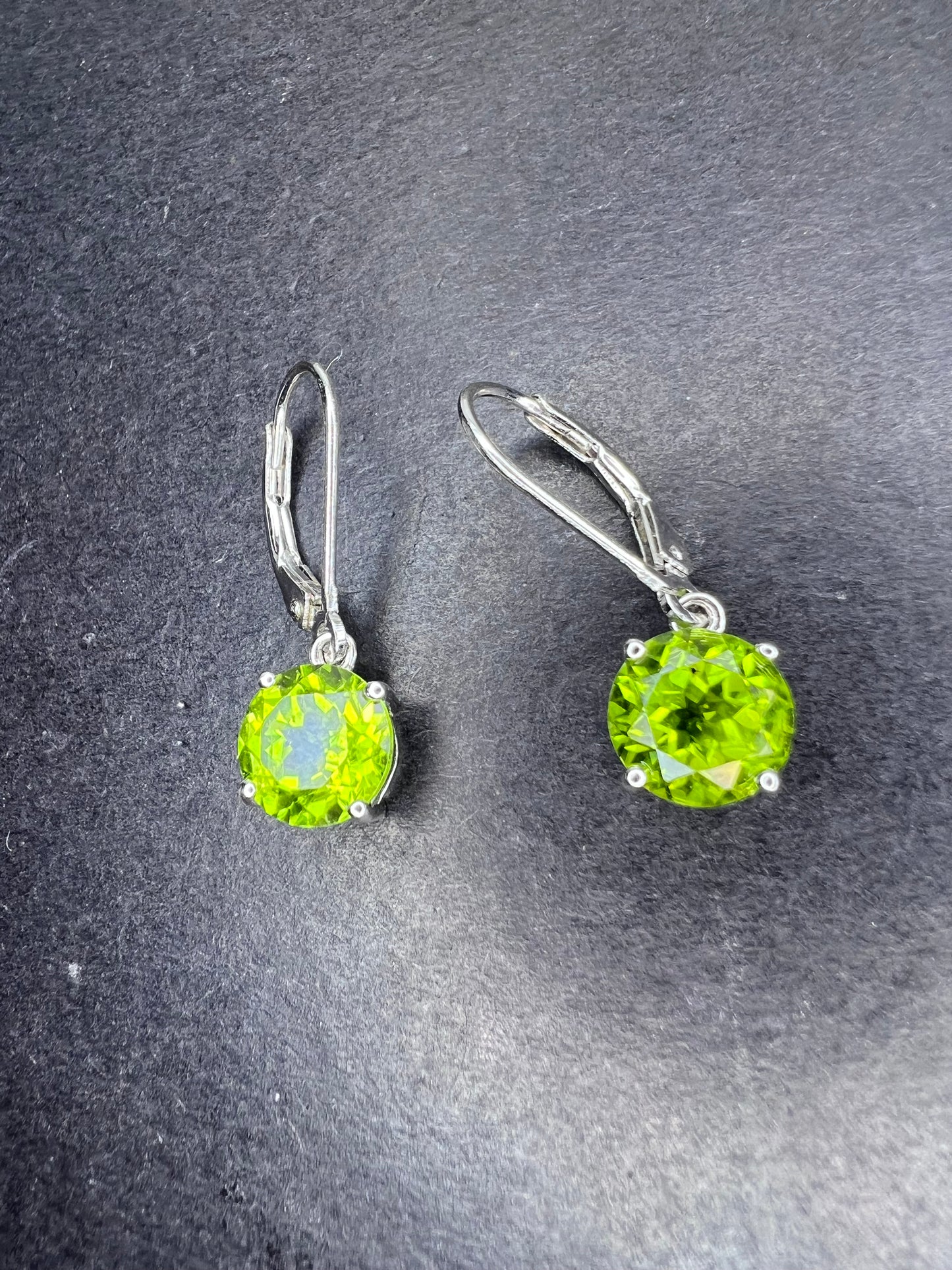 Green Peridot Sterling Silver Solitaire Earrings