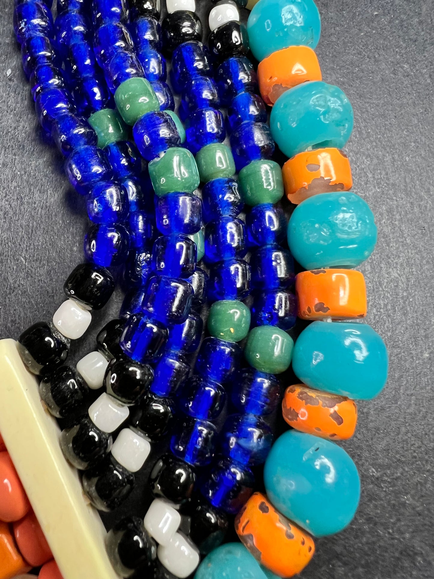 Vintage West African Influenced Multistrand Trade Bead Necklace Fiber Tie