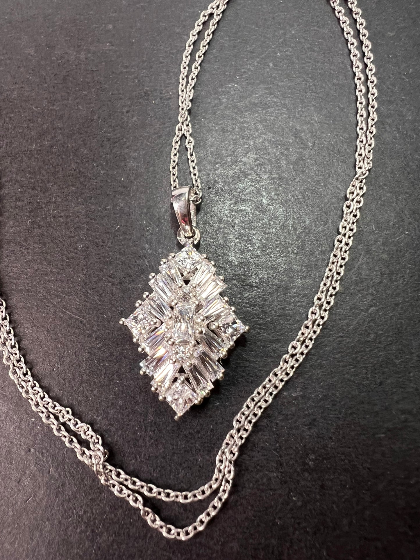 Swarovski zirconia rhodium over sterling silver pendant and chain necklace