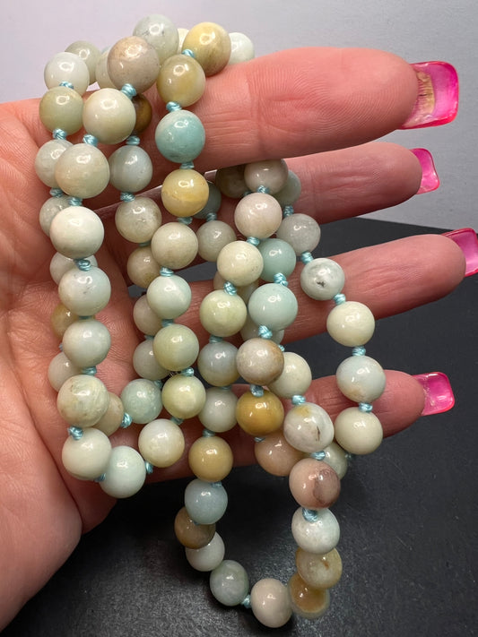 Amazonite knotted mala style endless necklace