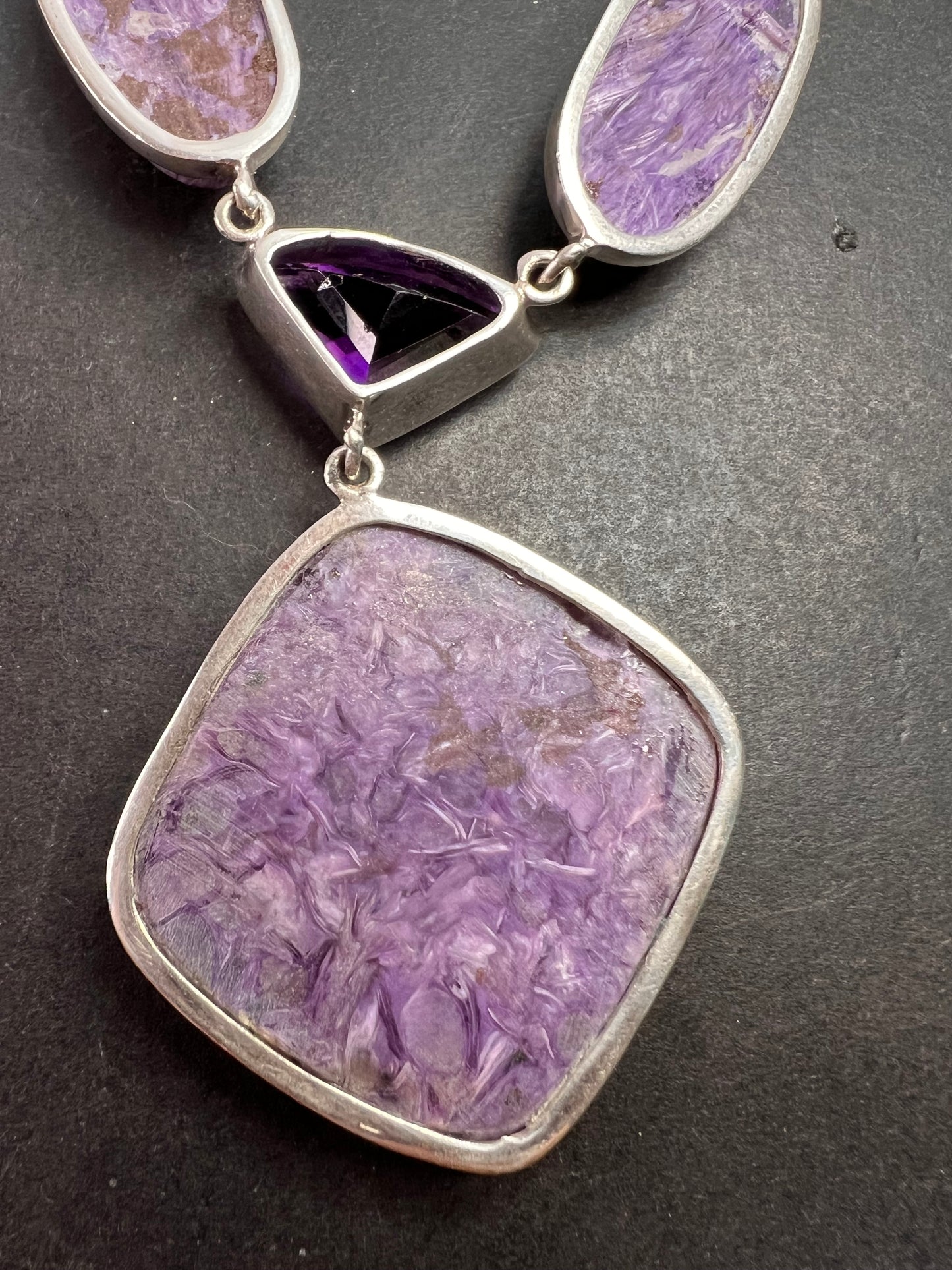 NEW Charoite and amethyst sterling silver necklace