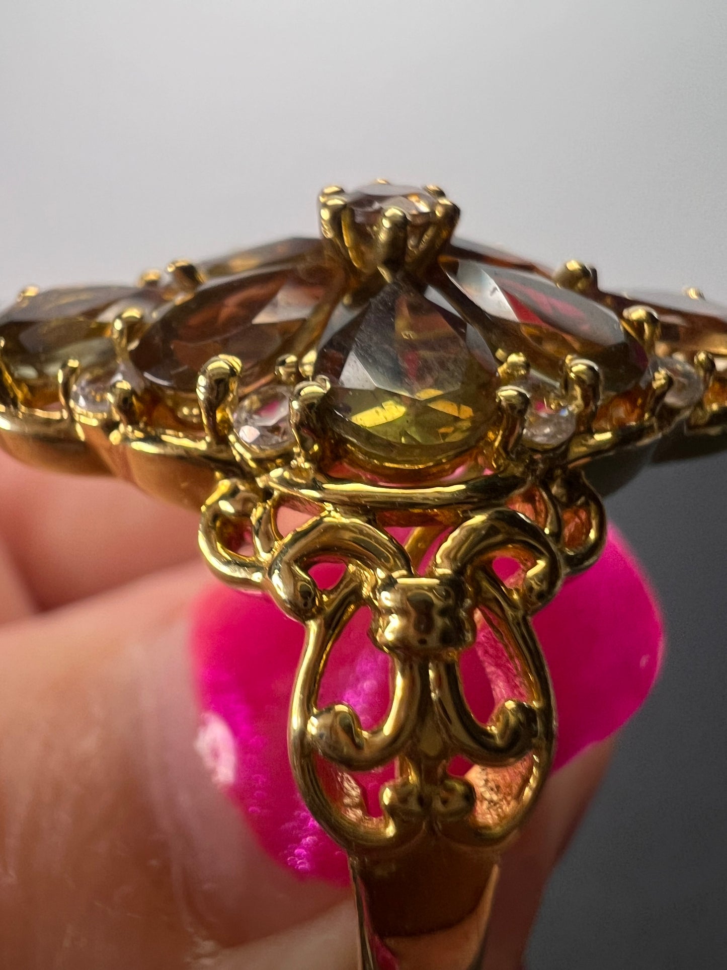 Andalusite and zircon cocktail ring in gold vermeil size 10