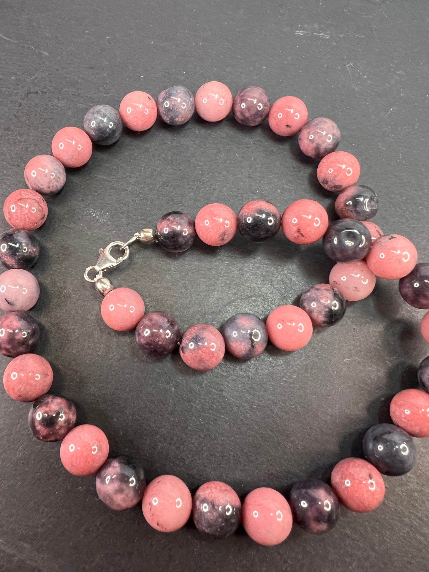 Rhodonite beaded necklace with sterling silver clasp *NEW*