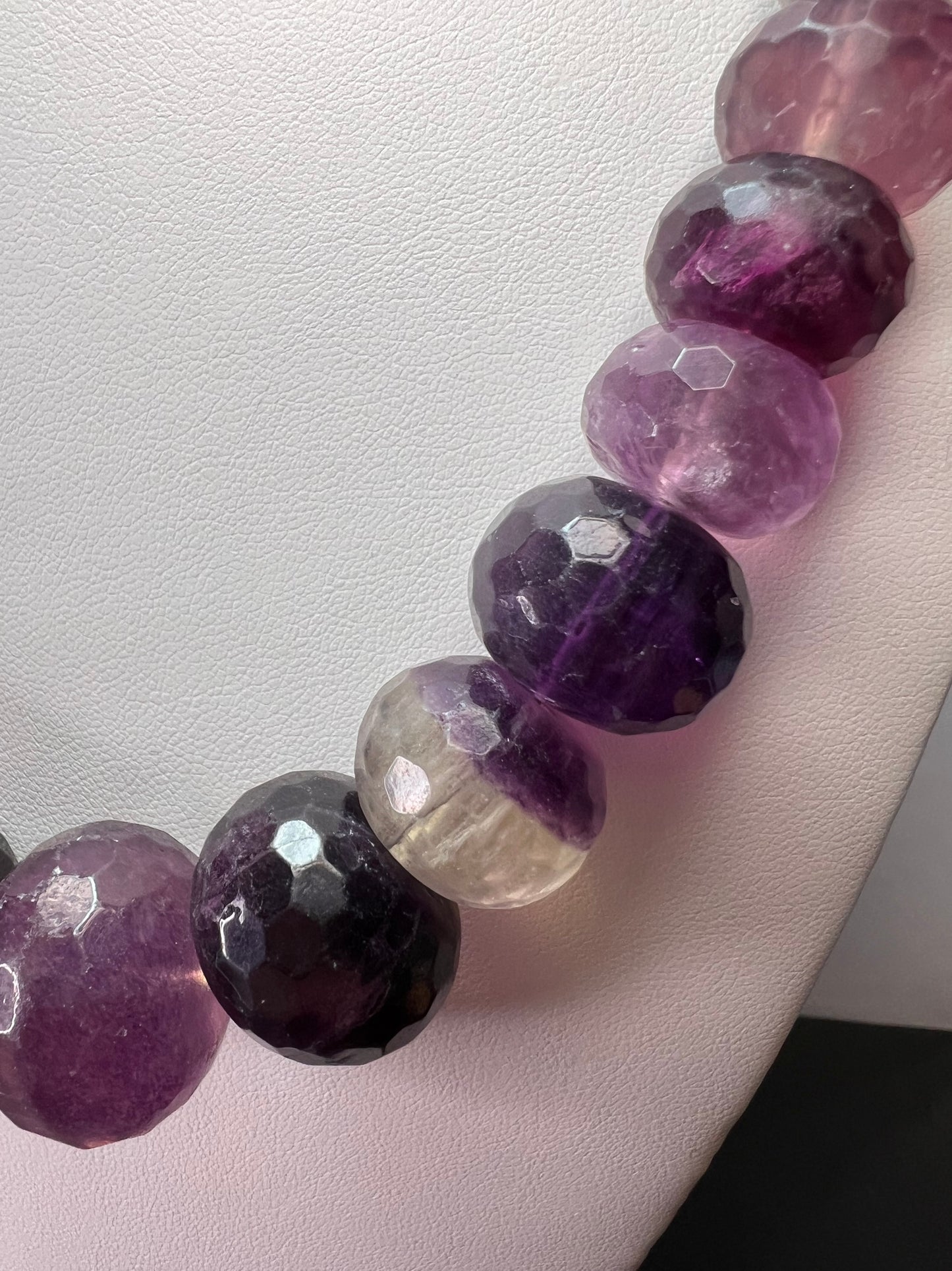 Rainbow and purple fluorite faceted beaded statement necklace with 925 lobster clasp