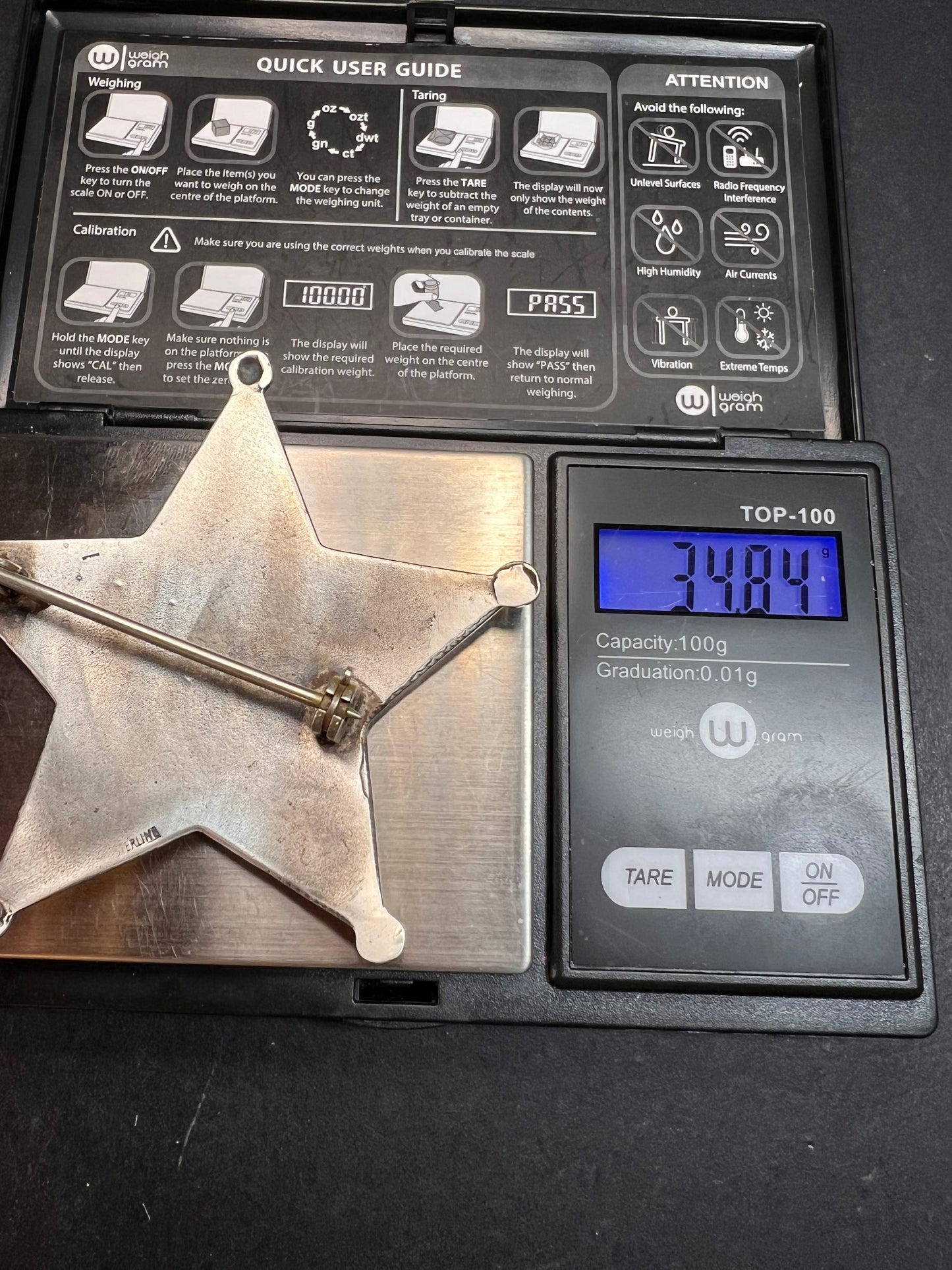 Vintage sterling silver Arizona Rangers 7 badge pin