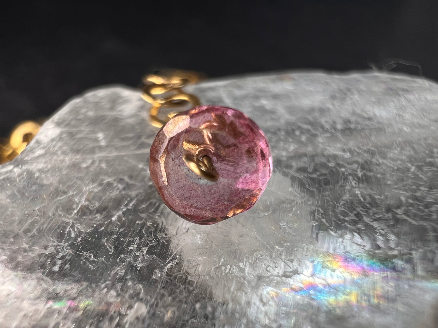 Gold Filled Necklace with Baroque Pearl and Pink Faceted Gemstone Beads