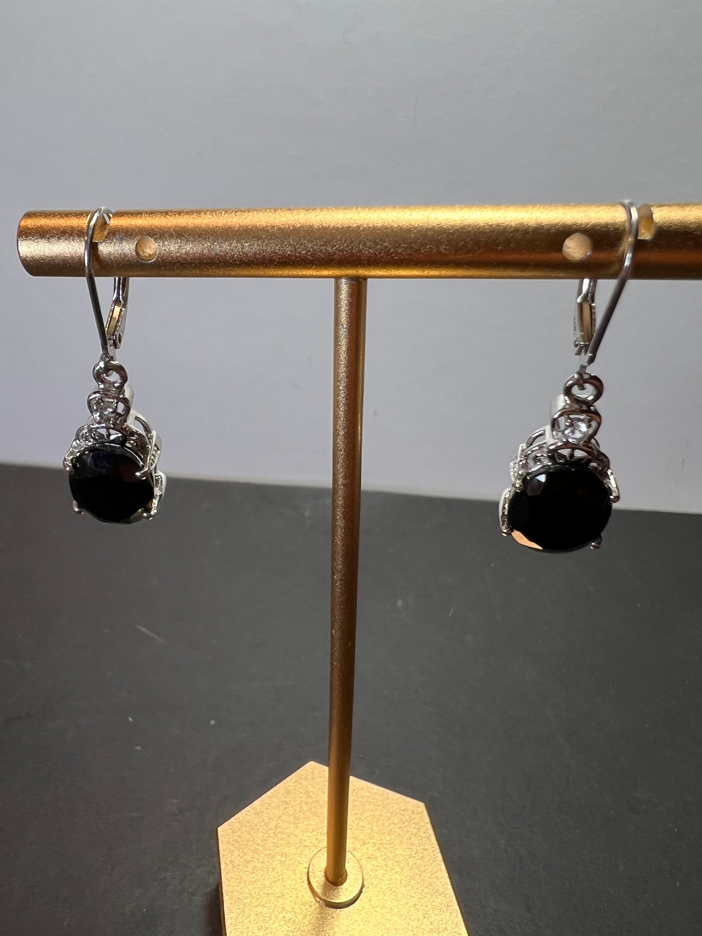 Black spinel lever back Sterling earrings