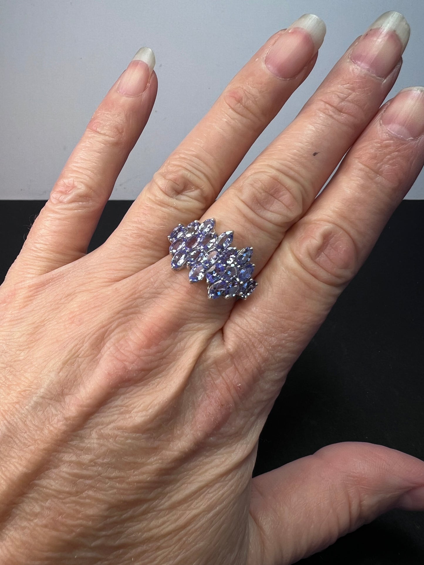 Tanzanite rhodium over sterling silver ring size 8