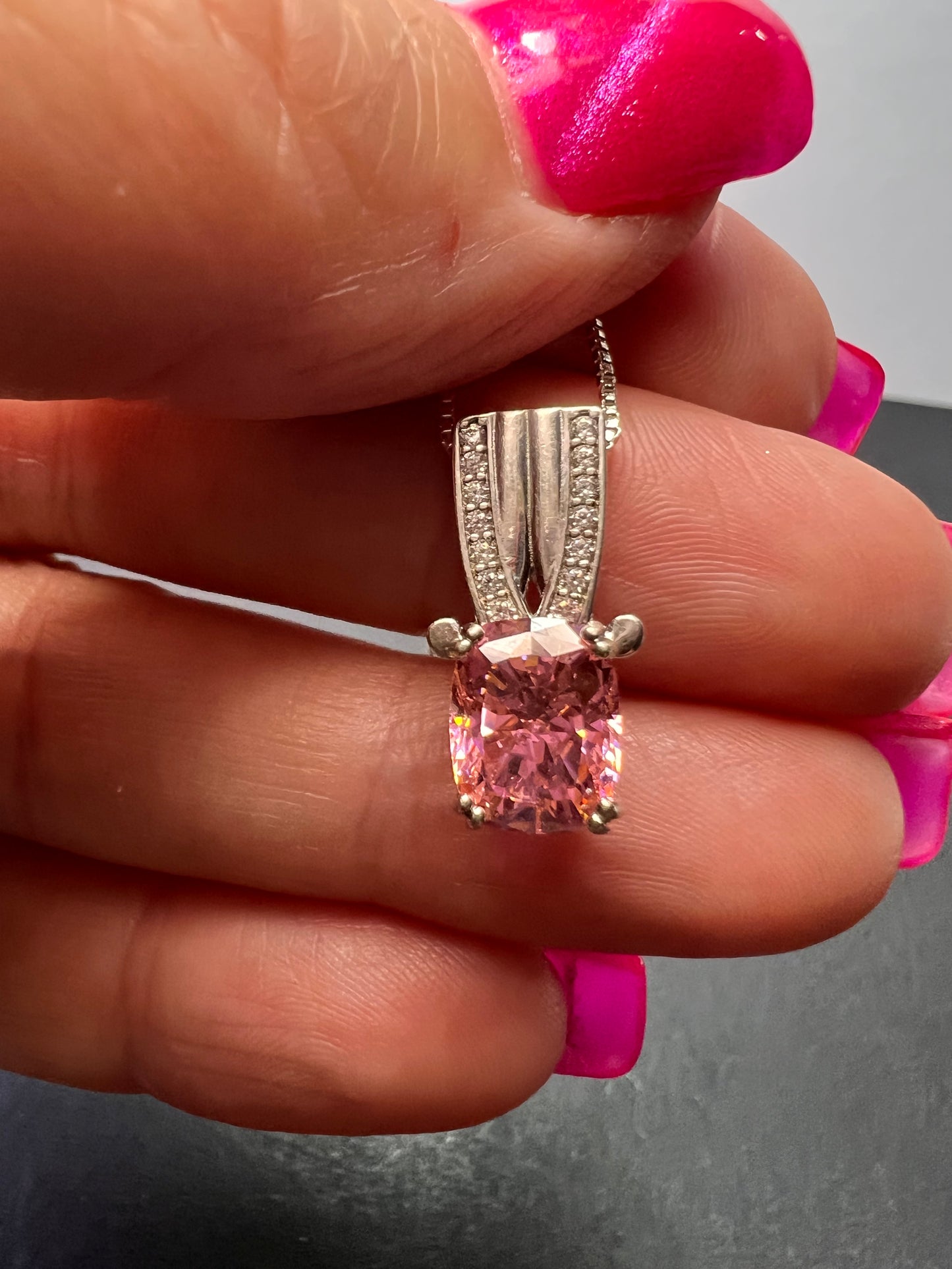 Bella Luce® 5.17ctw Pink and white CZ Rhodium Over Silver Pendant