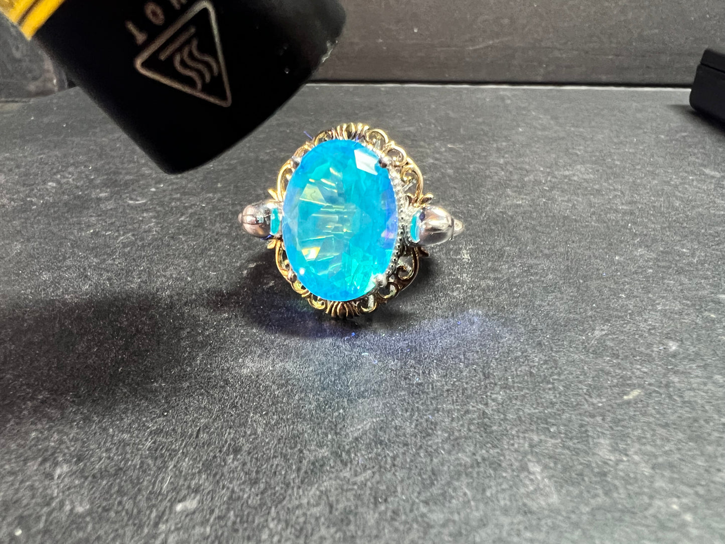 Sterling Silver Peacock Quartz Statement Ring Size 9