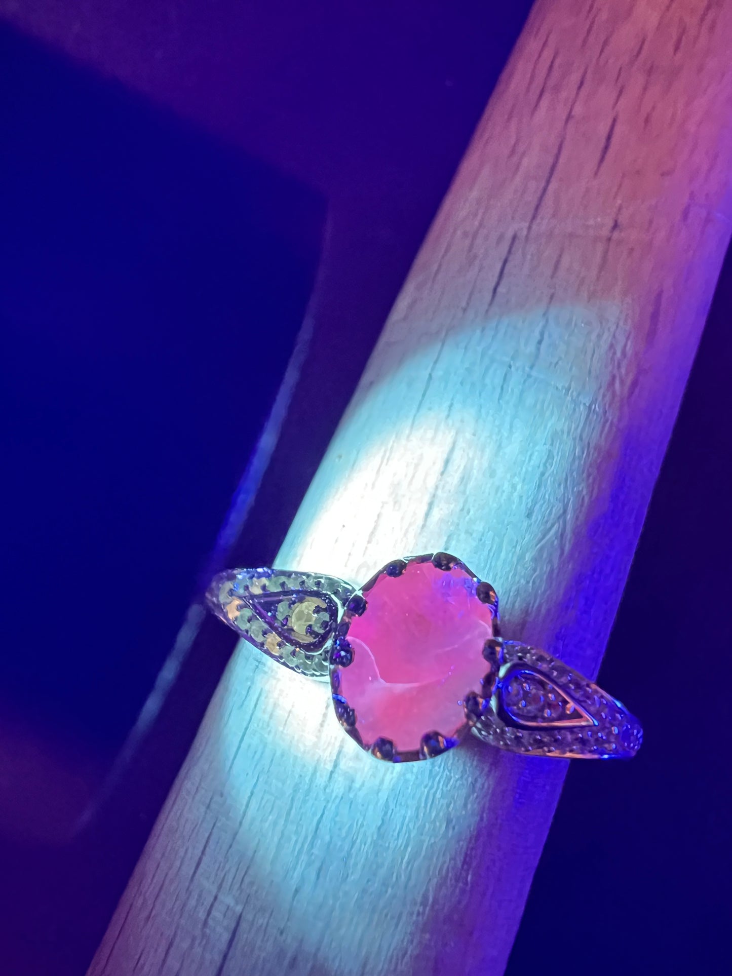 NEW grandidierite and zircon crown ring in rhodium over sterling silver size 8