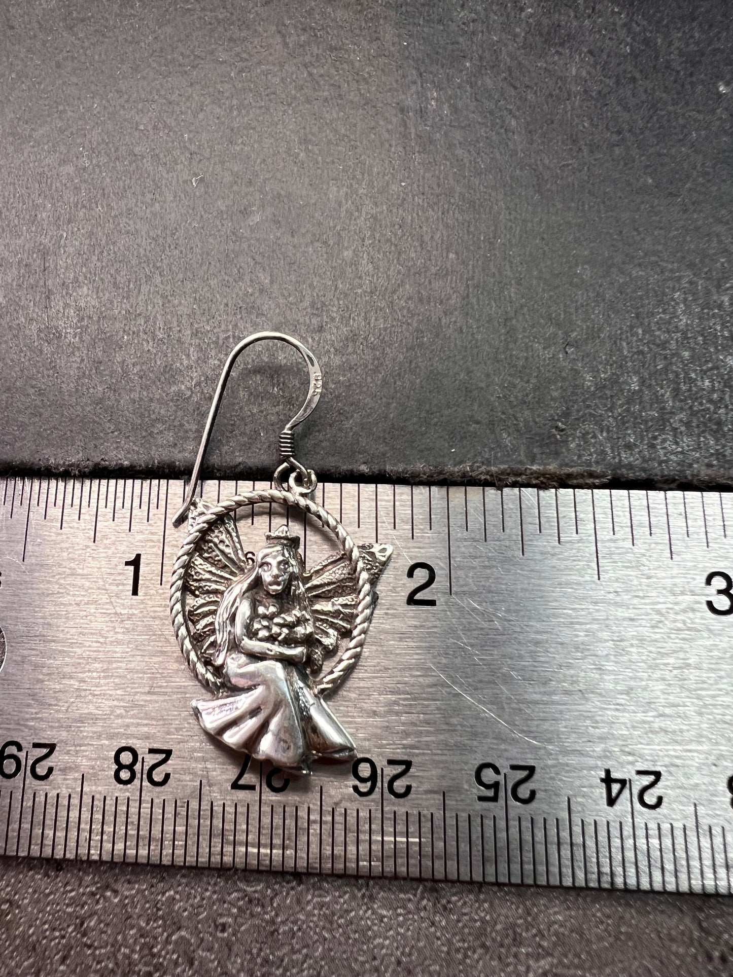 Vintage Sterling Silver Fairy Earrings • Detailed Wings & Floral Motif