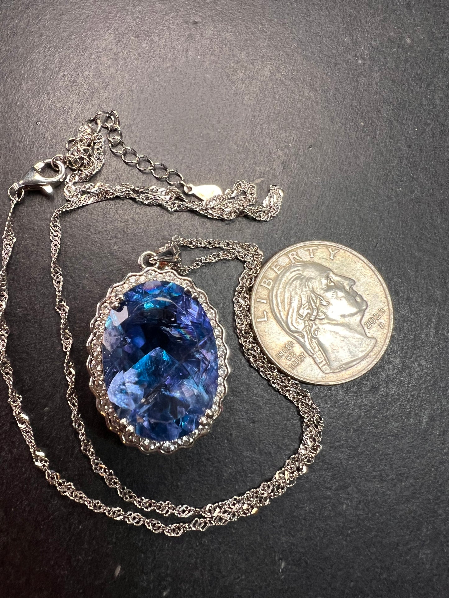 Blue Color-Change Fluorite Pendant in Rhodium Over Sterling Silver with Chain