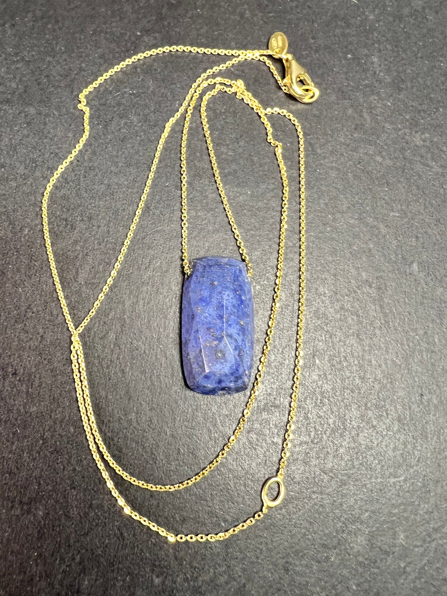Dumortierite Pendant Necklace 23” Gold Over 925 Italy Adjustable