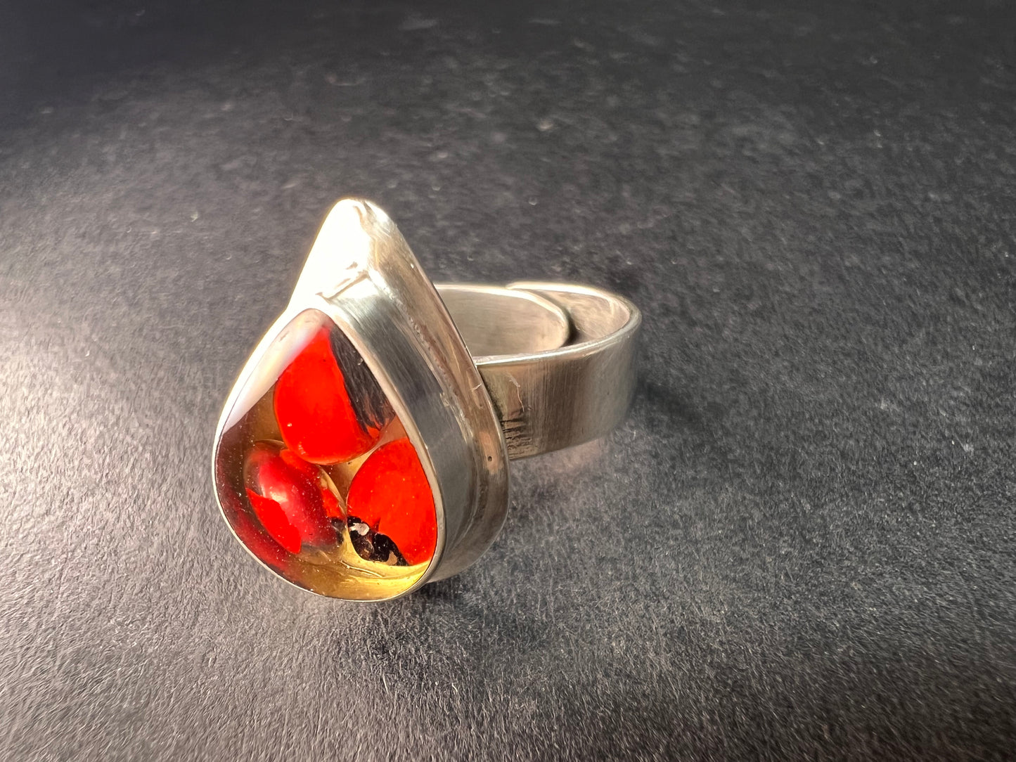 950 Silver Adjustable Huayruro Seed Resin Ring – Peruvian Artisan Good Luck Jewelry, Size 7