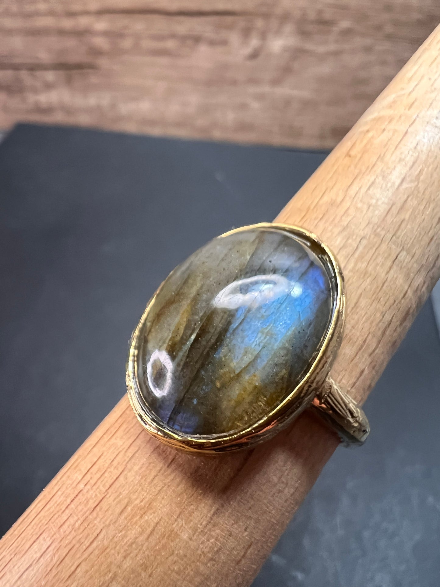 SIG Labradorite size 9 ring in gold tone