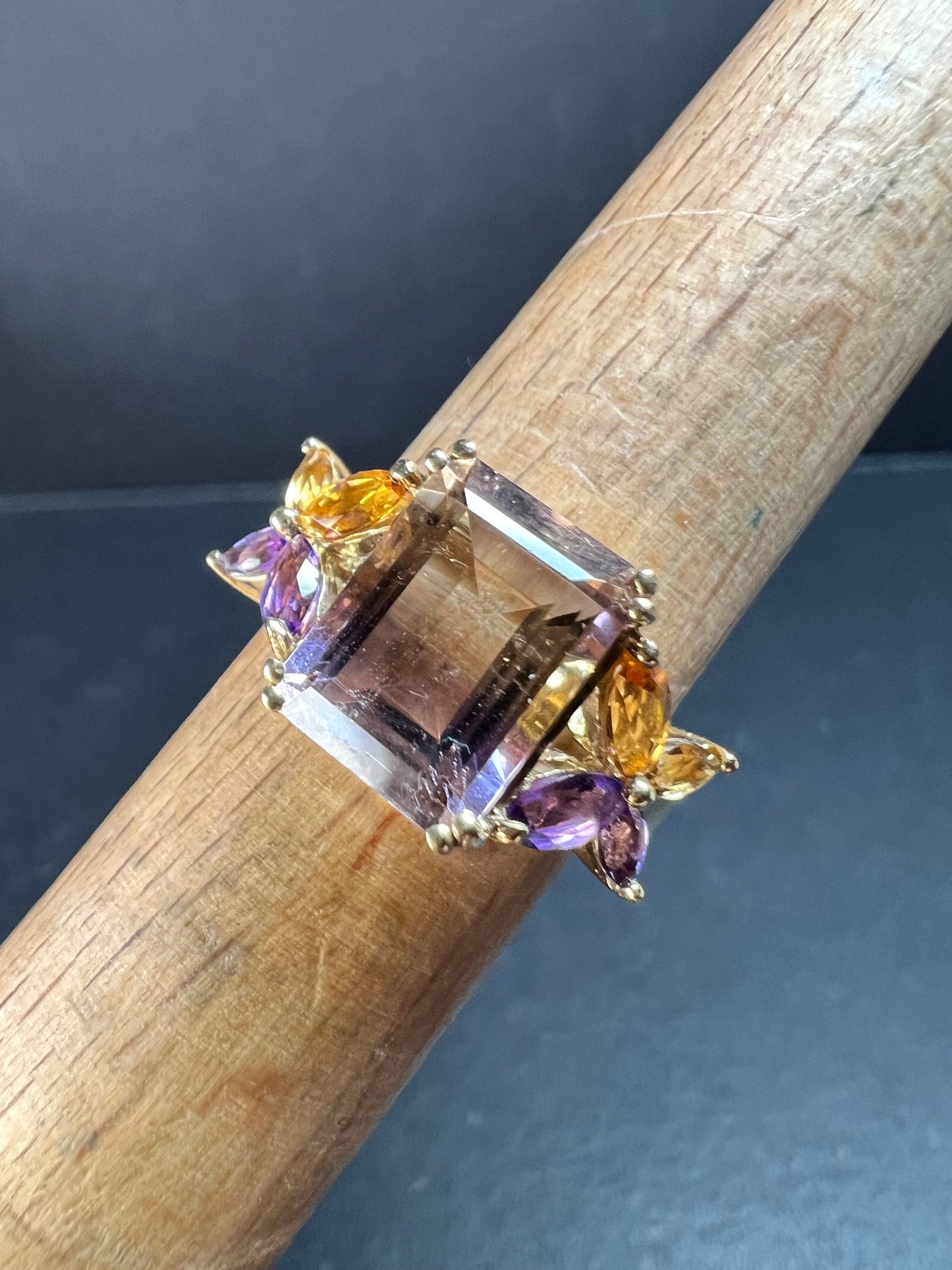 Ametrine Citrine Amethyst Ring Gold Plated 925 Size 7