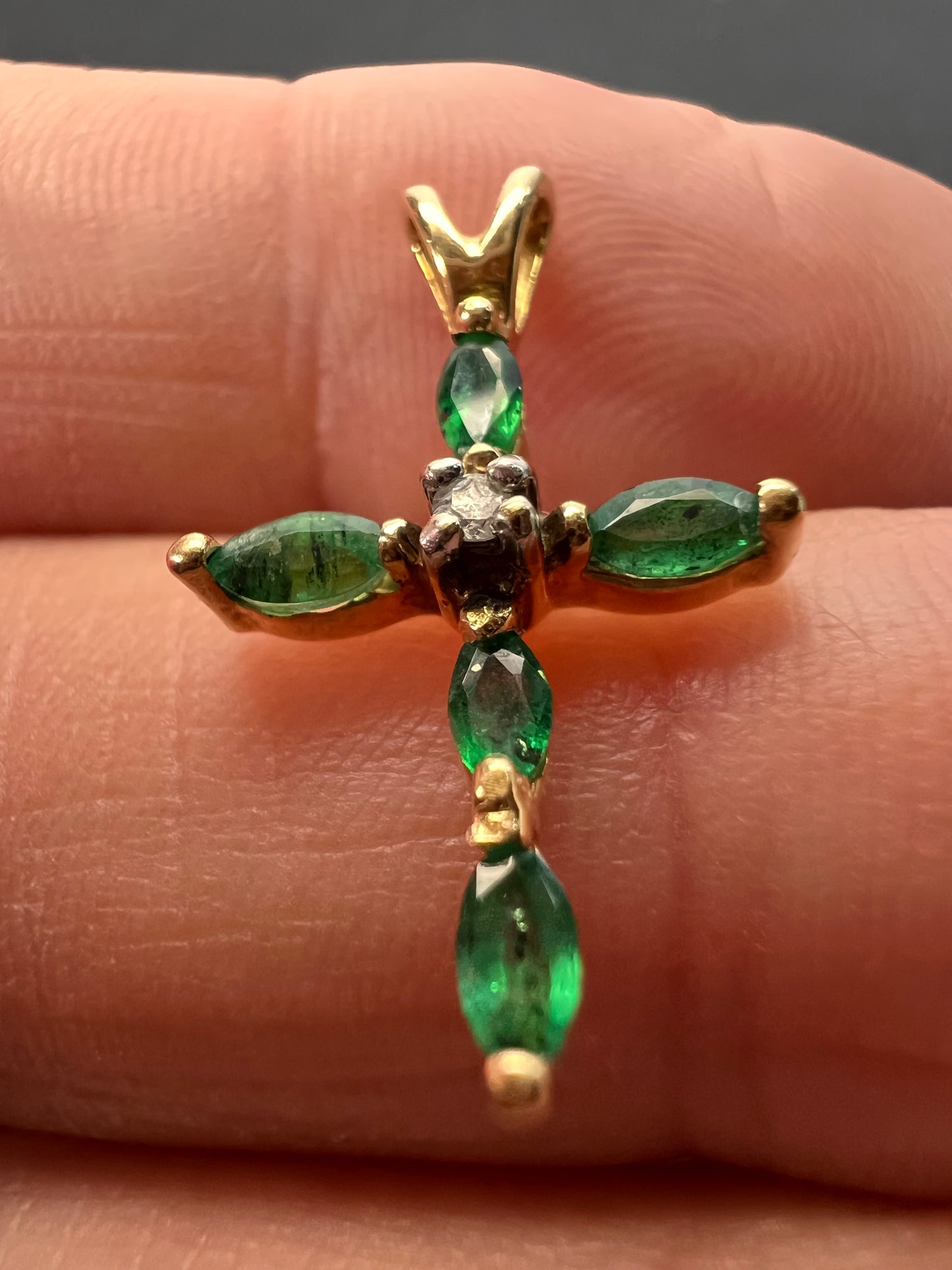 14k gold emerald diamond cross pendant