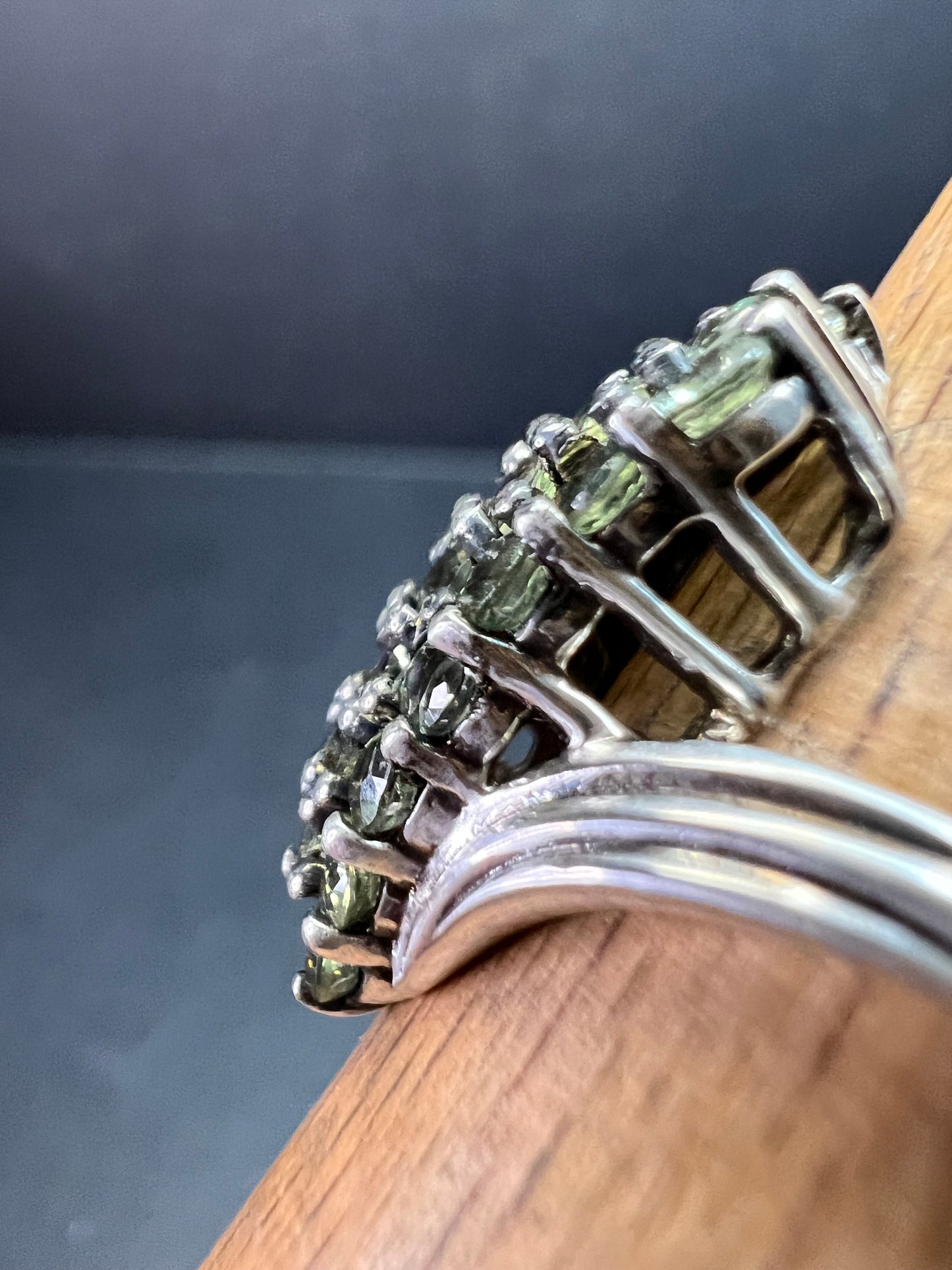 Vintage Sterling Silver Green Sapphire Cluster Ring Size 7