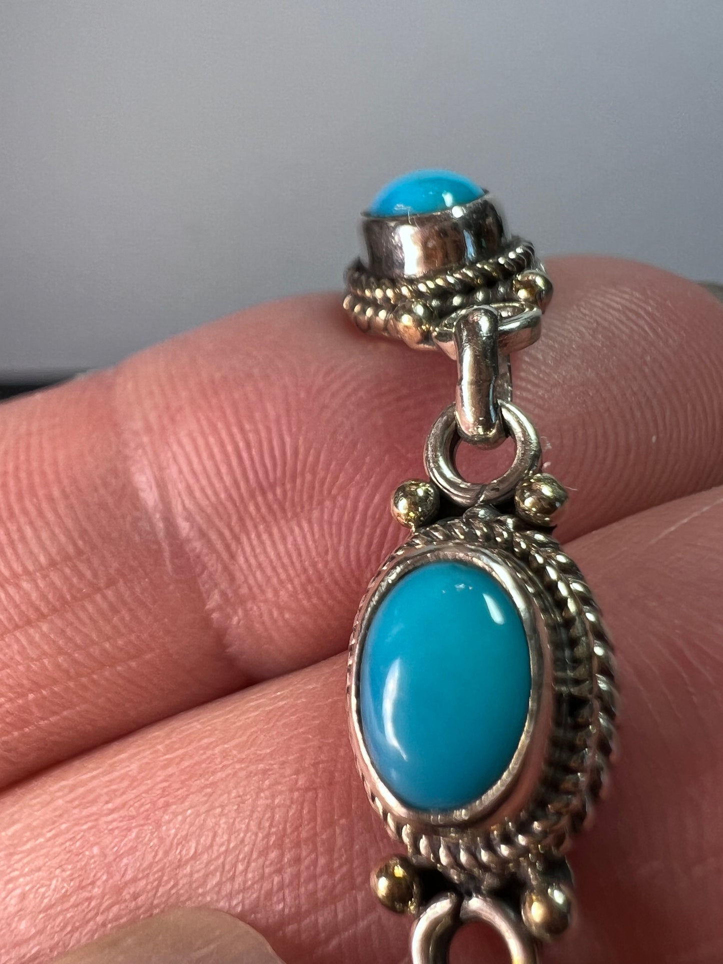 Turquoise and sterling silver link bracelet with toggle clasp