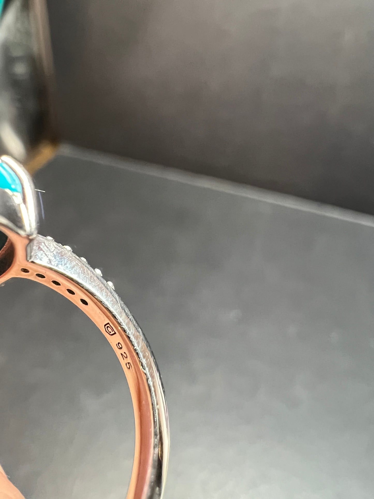 Sterling Silver Turquoise Ring with Blue Diamond Accents Size 6