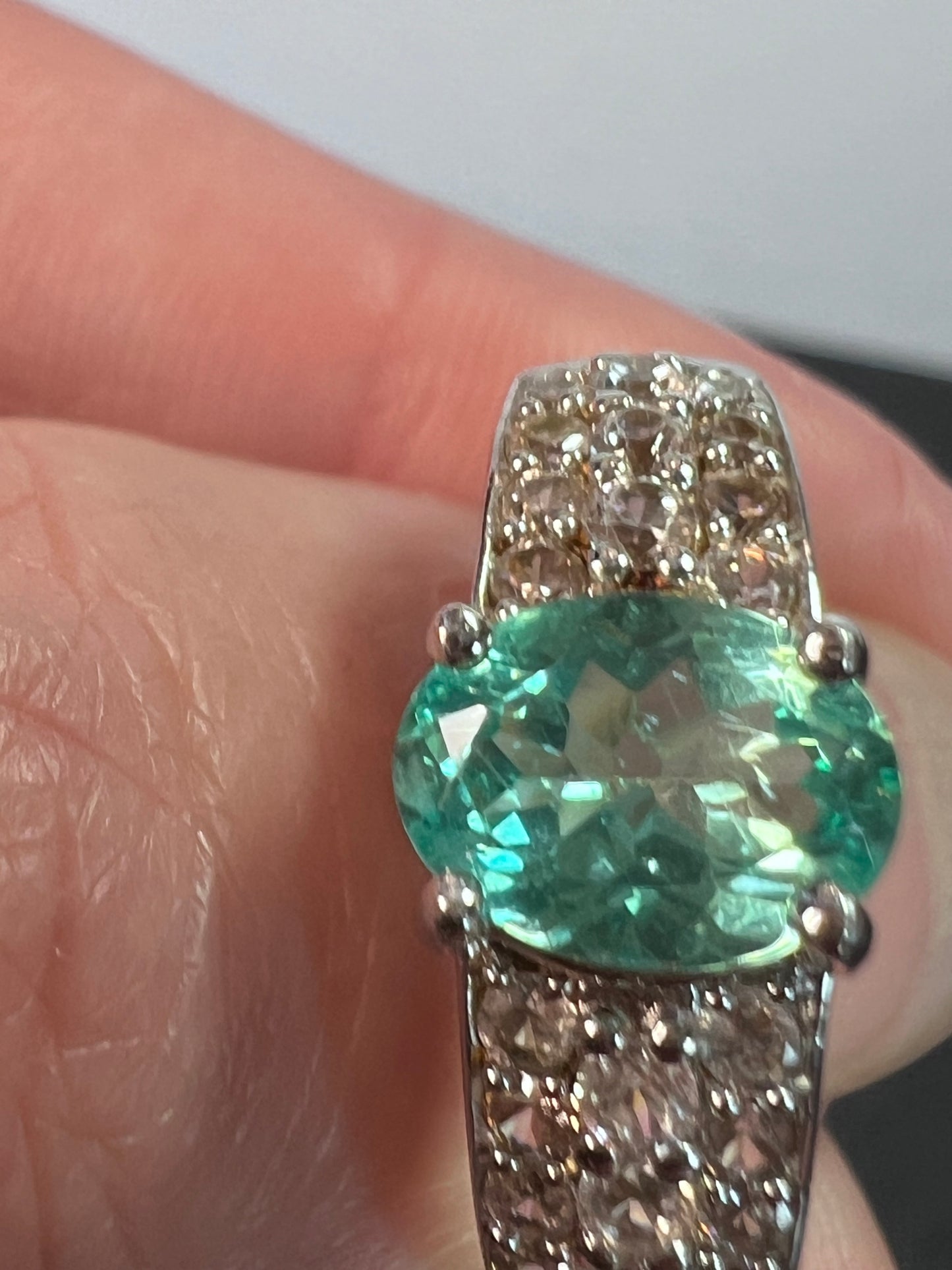 Paraiba apatite and white topaz ring size 9