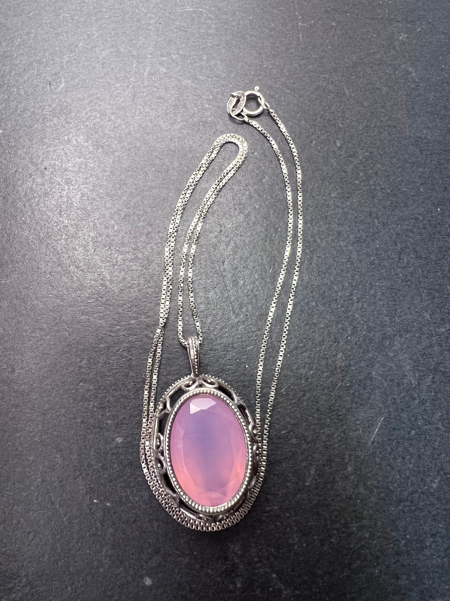 Pink chalcedony sterling silver pendant and 18 inch chain Becky