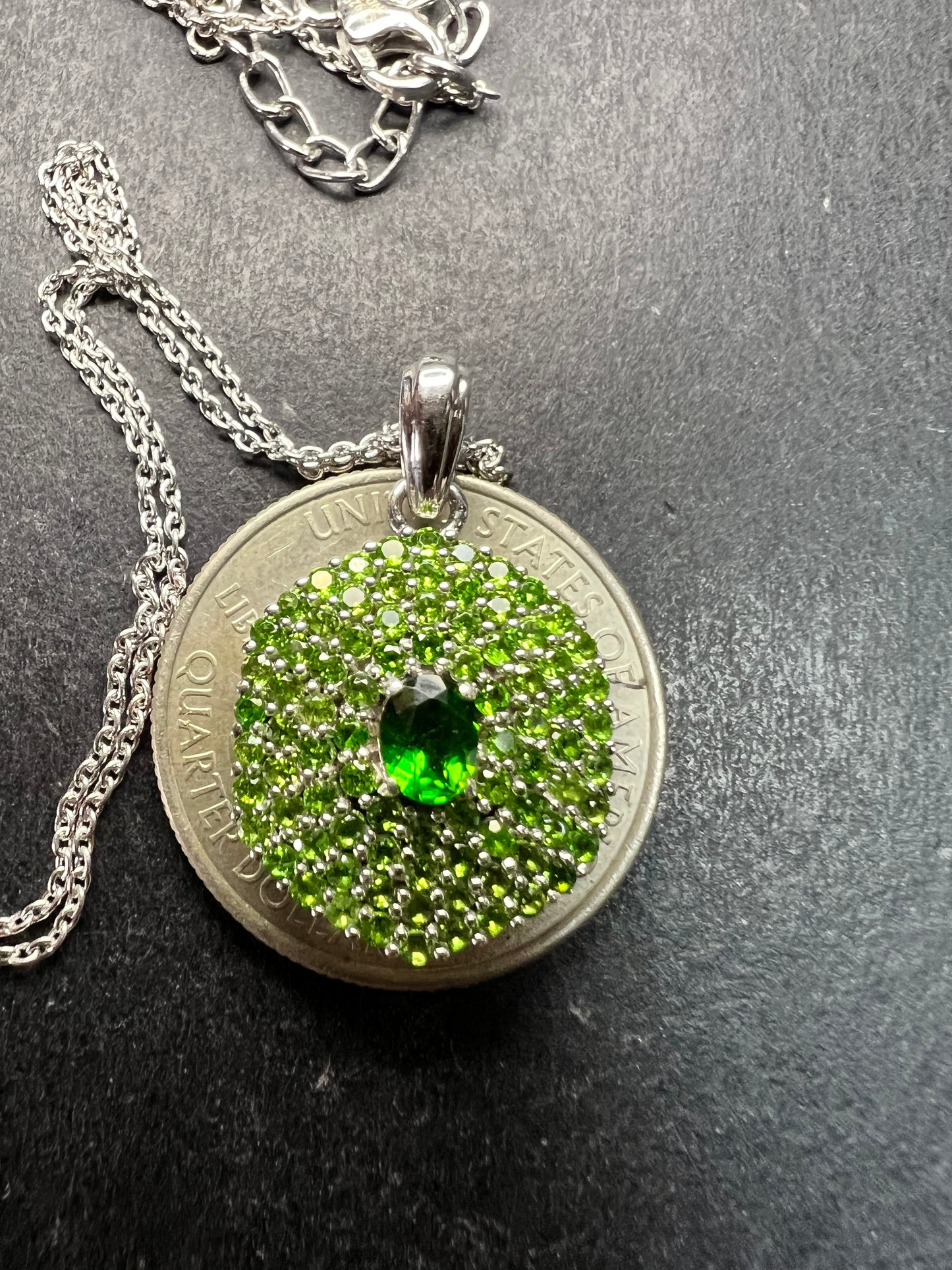 Chrome Diopside Sterling Silver Halo Pendant Necklace 18-20”