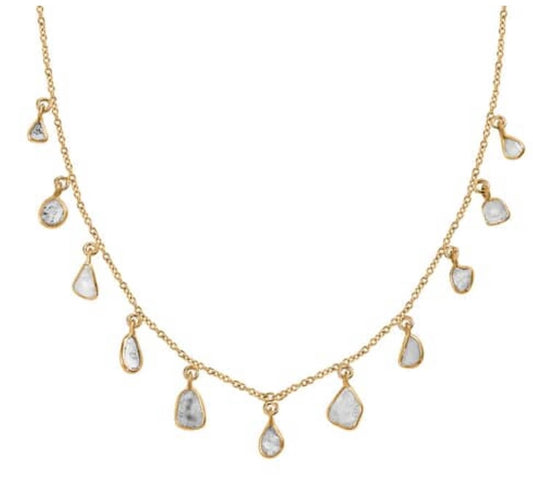 Polki diamond drop station necklace in vermeil gold over sterling silver 2.00 ctw 18-20 inches