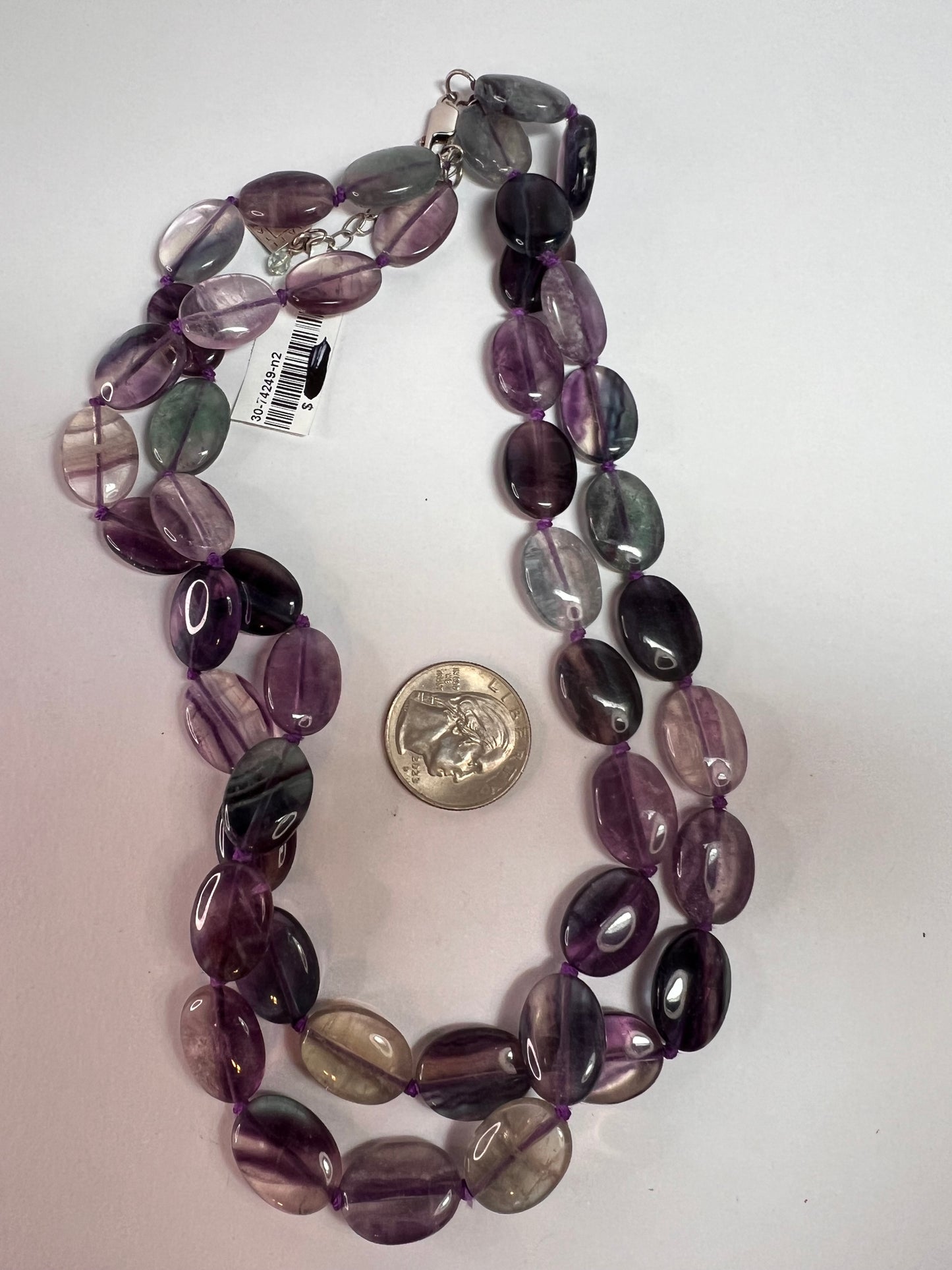 NEW Nate & Etan Fluorite double strand knotted necklace with sterling silver clasp