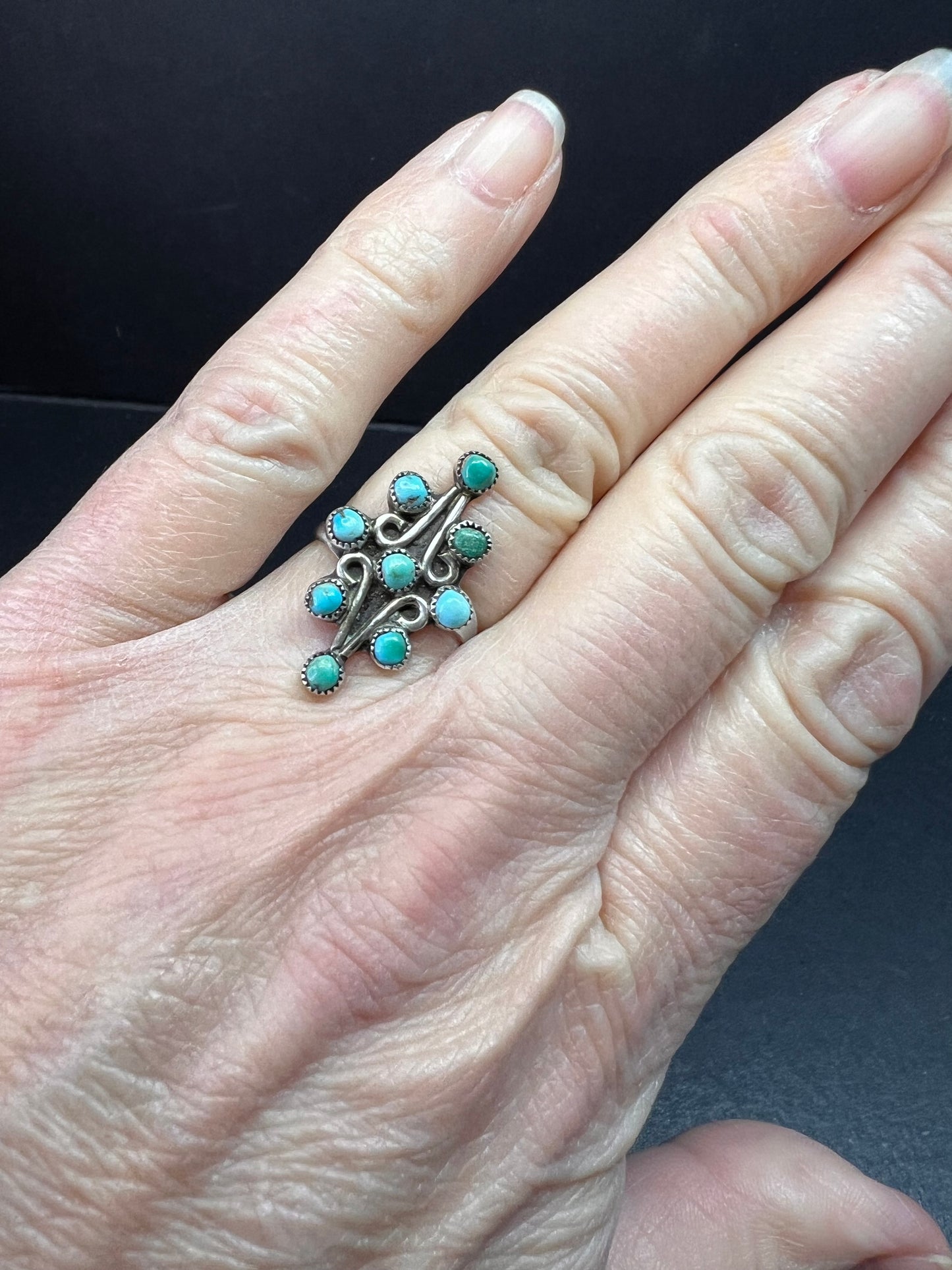 Vintage Sterling Turquoise Cluster Ring Size 7 Southwestern Style