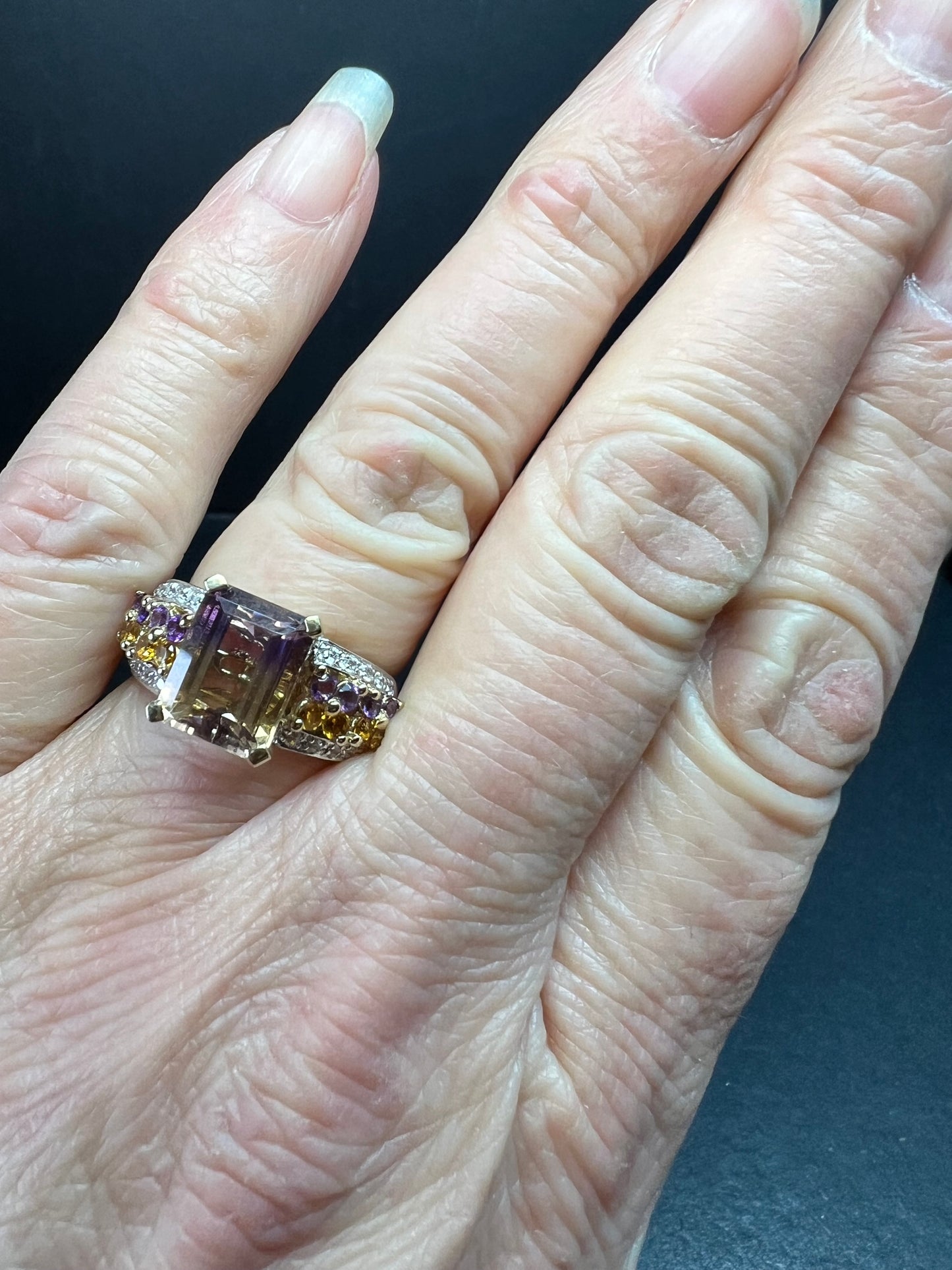 Ametrine Citrine Amethyst Ring 925 Vermeil SD Size 7
