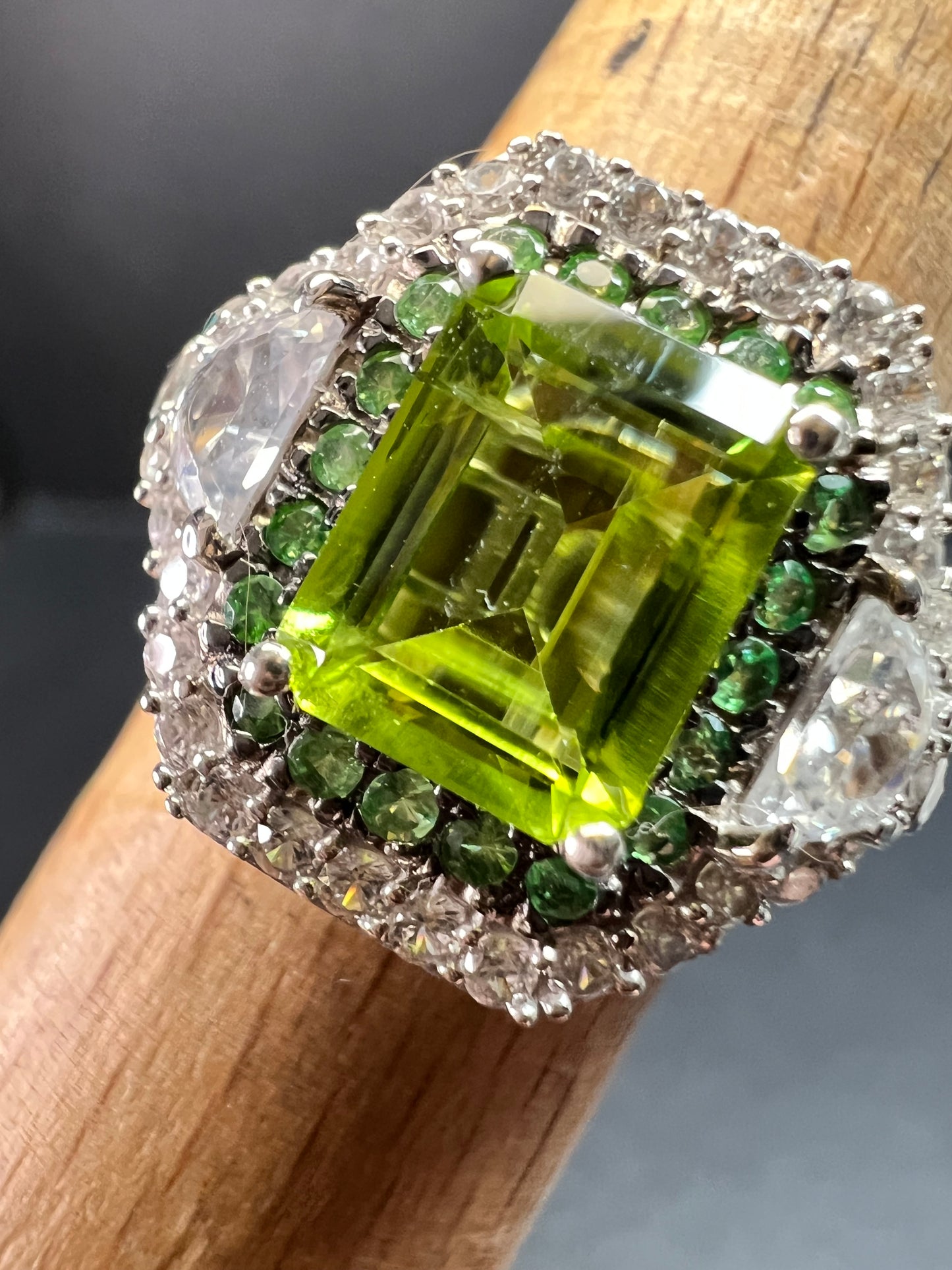NEW Peridot Tsavorite Zircon Halo Ring 4.30ctw Sz 8