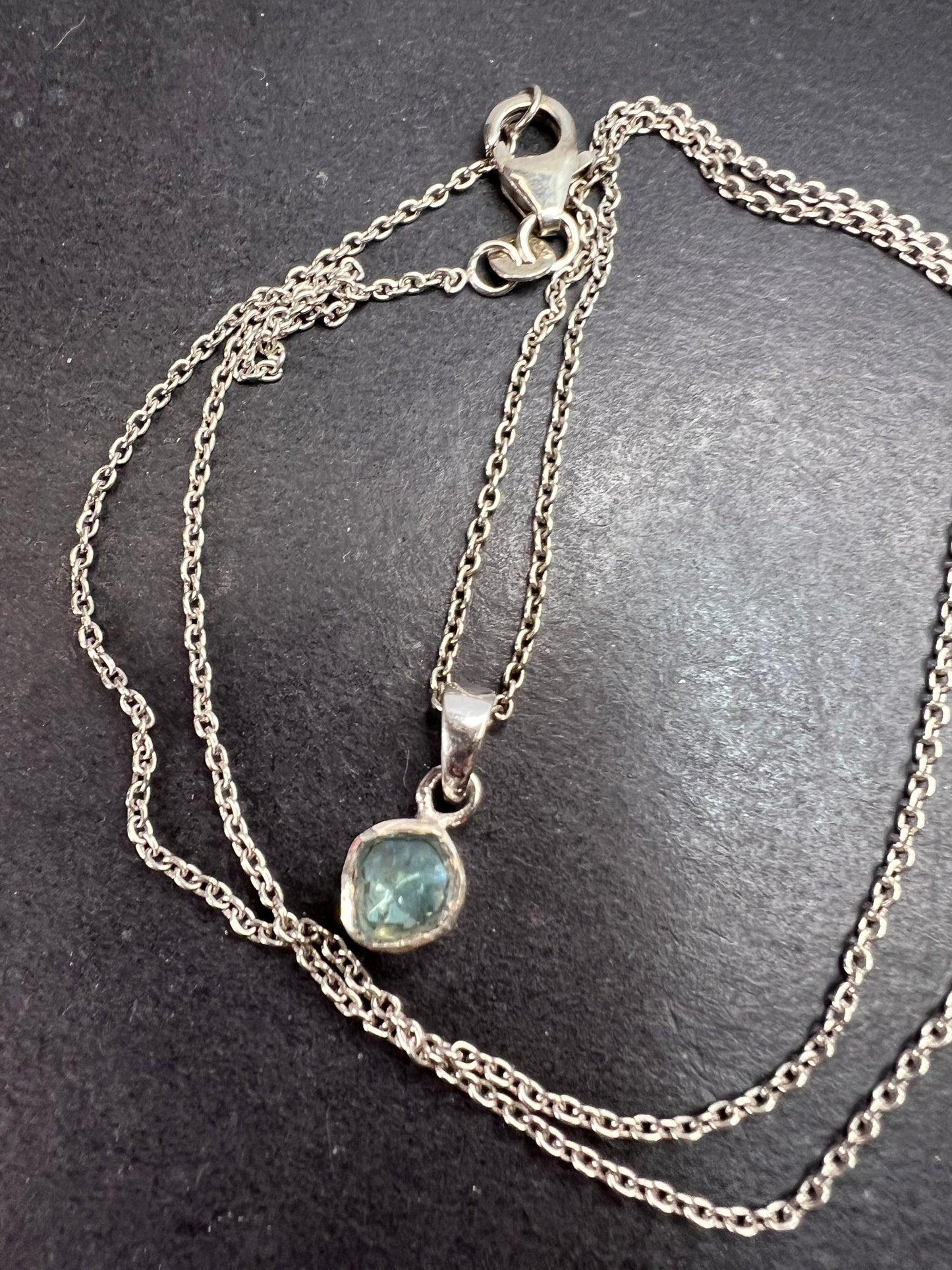 Blue polki diamond pendant and chain necklace in sterling silver