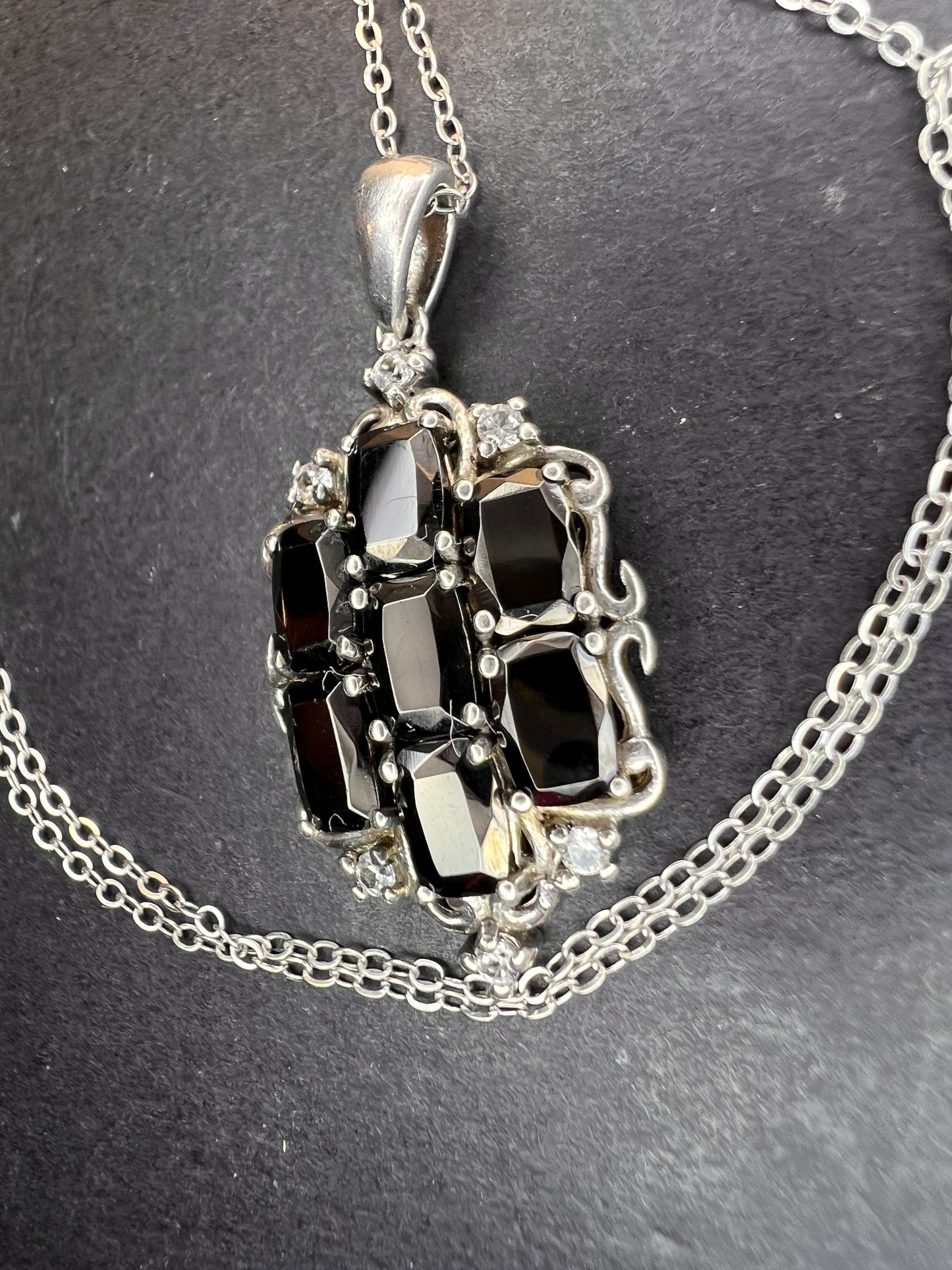 Elite shungite and white topaz sterling silver pendant and chain necklace