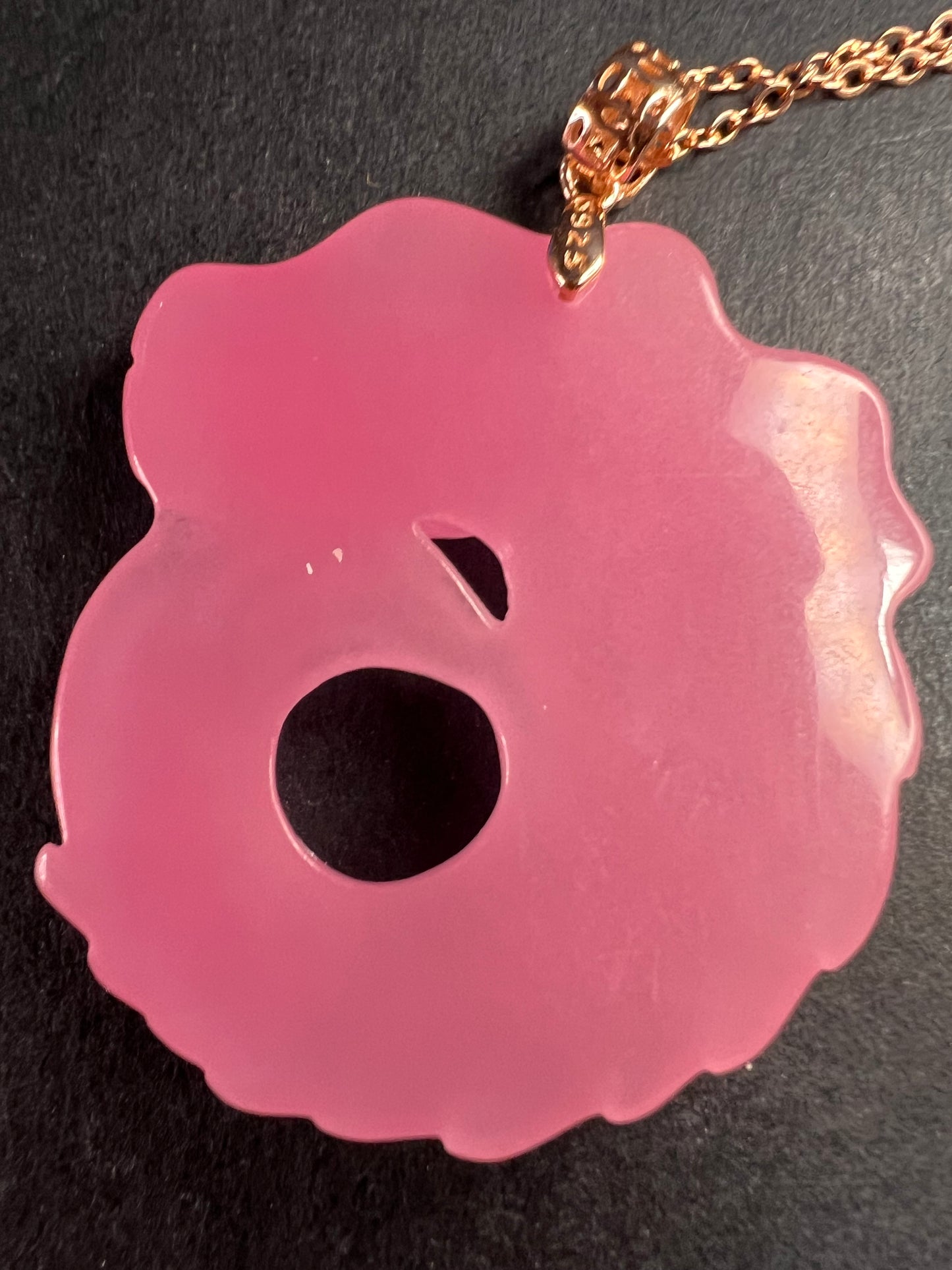 NEW Pink jade dragon pendant and 20 inch chain in rose gold over sterling silver